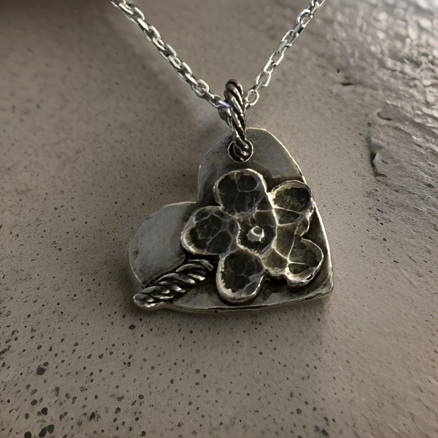 Heart and Flower Necklace - Silver Pendants | JJewelryArt
