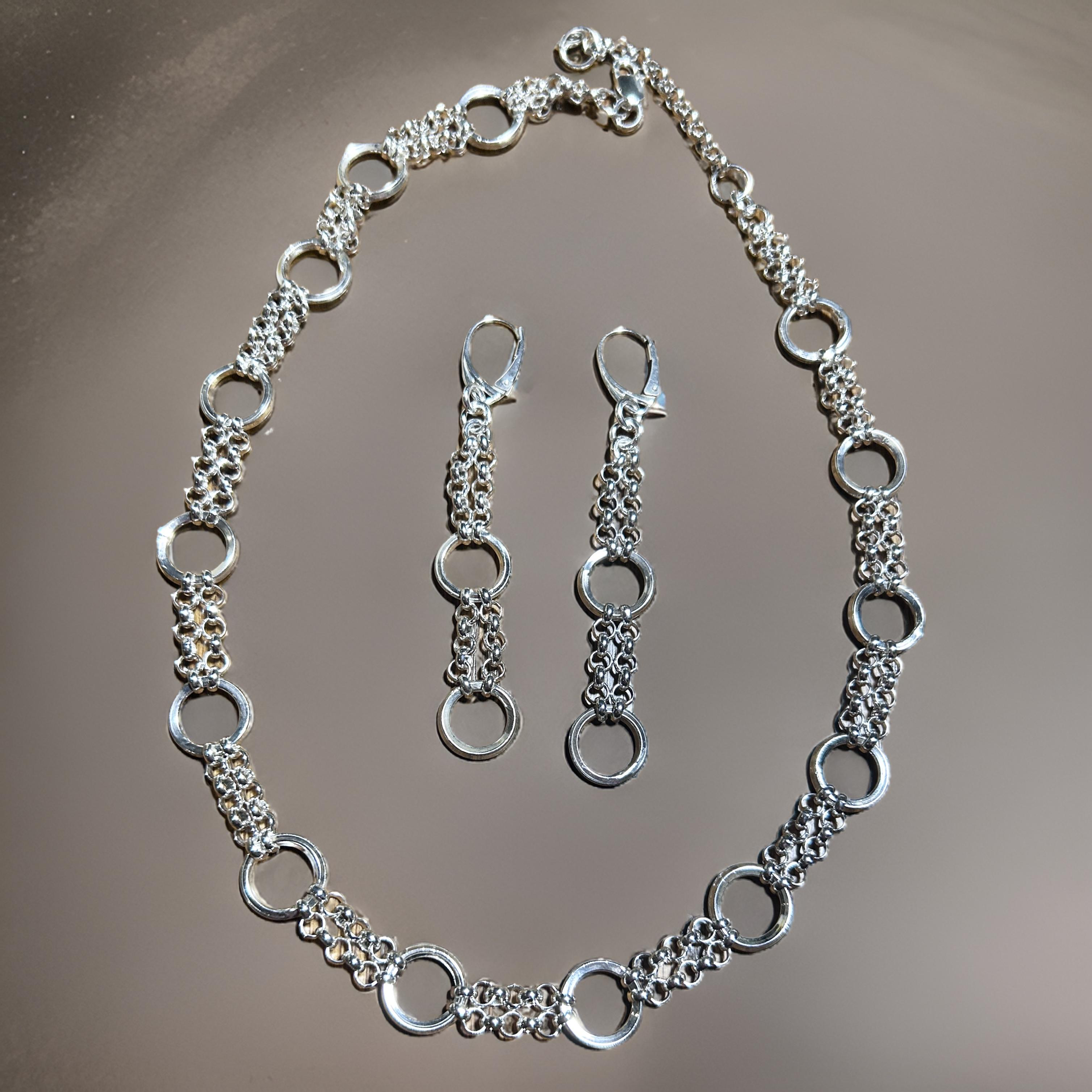 Adjustable Sterling Silver Circle Necklace & Earrings – Bracelet Option – Custom Elegant Gift for Her
