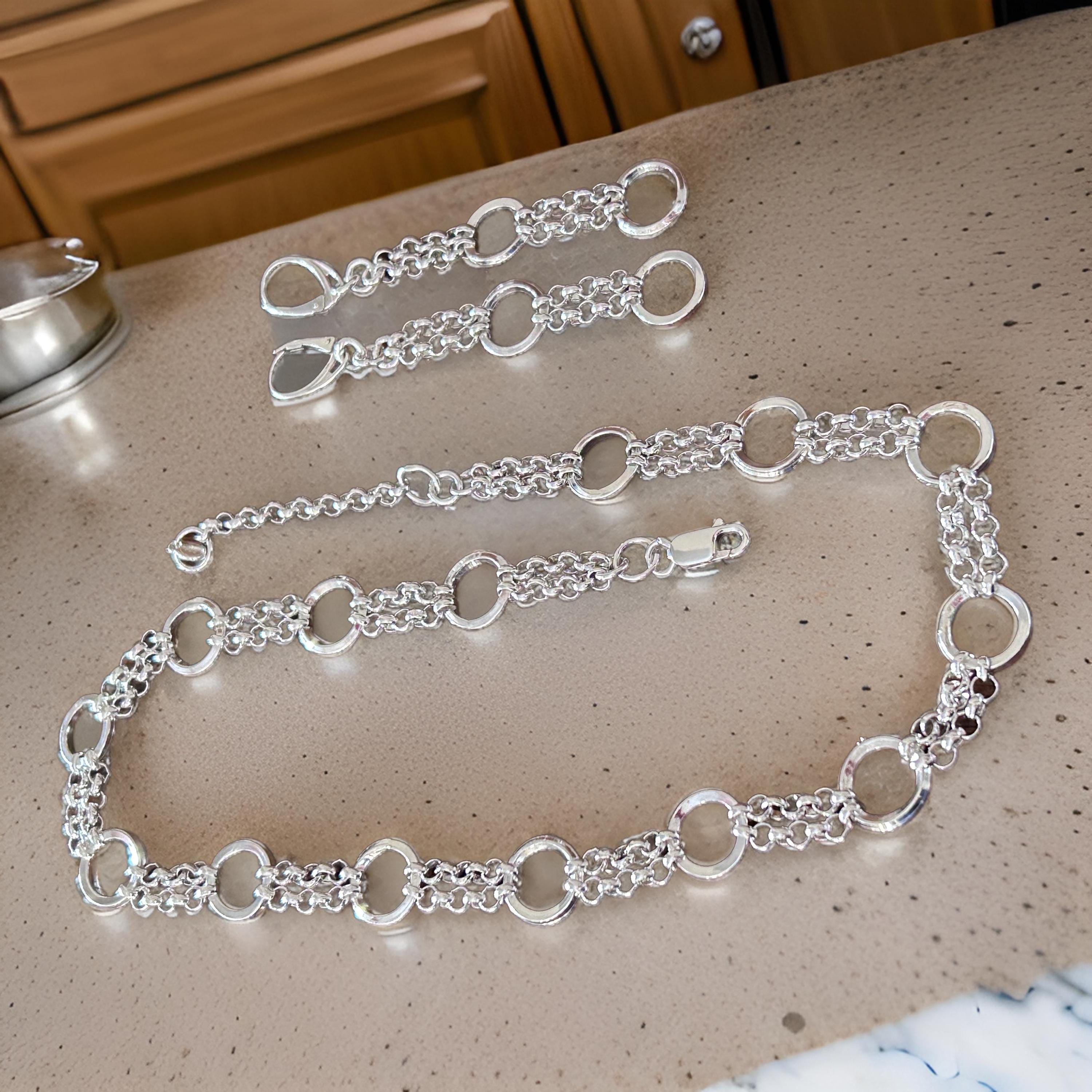 Sterling Silver Link Necklace, Earrings, Bracelet Set – Optional – Timeless Handmade Jewelry