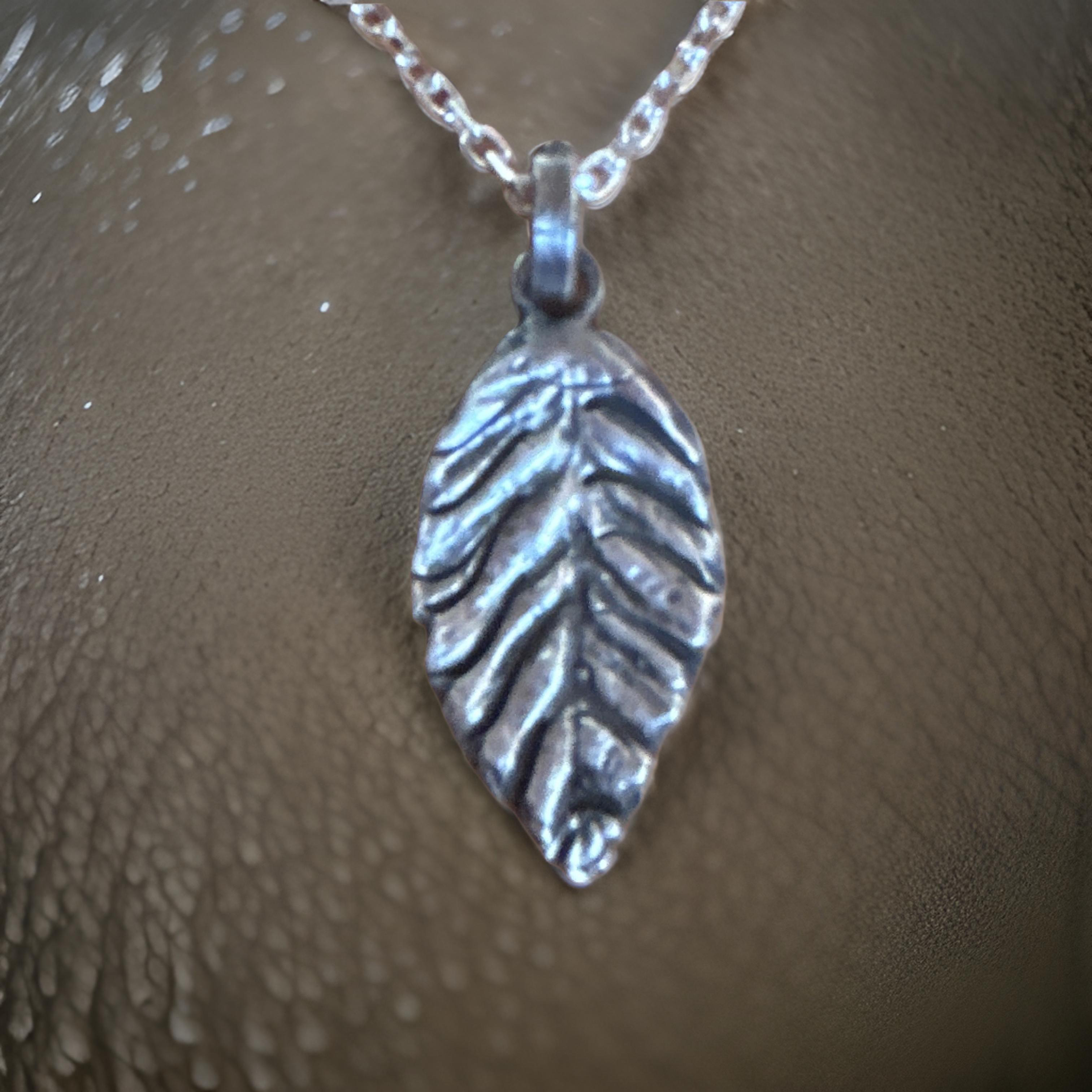 Handmade Sterling Silver Leaf Pendant Necklace – Nature-Inspired, Oxidized Rustic Jewelry