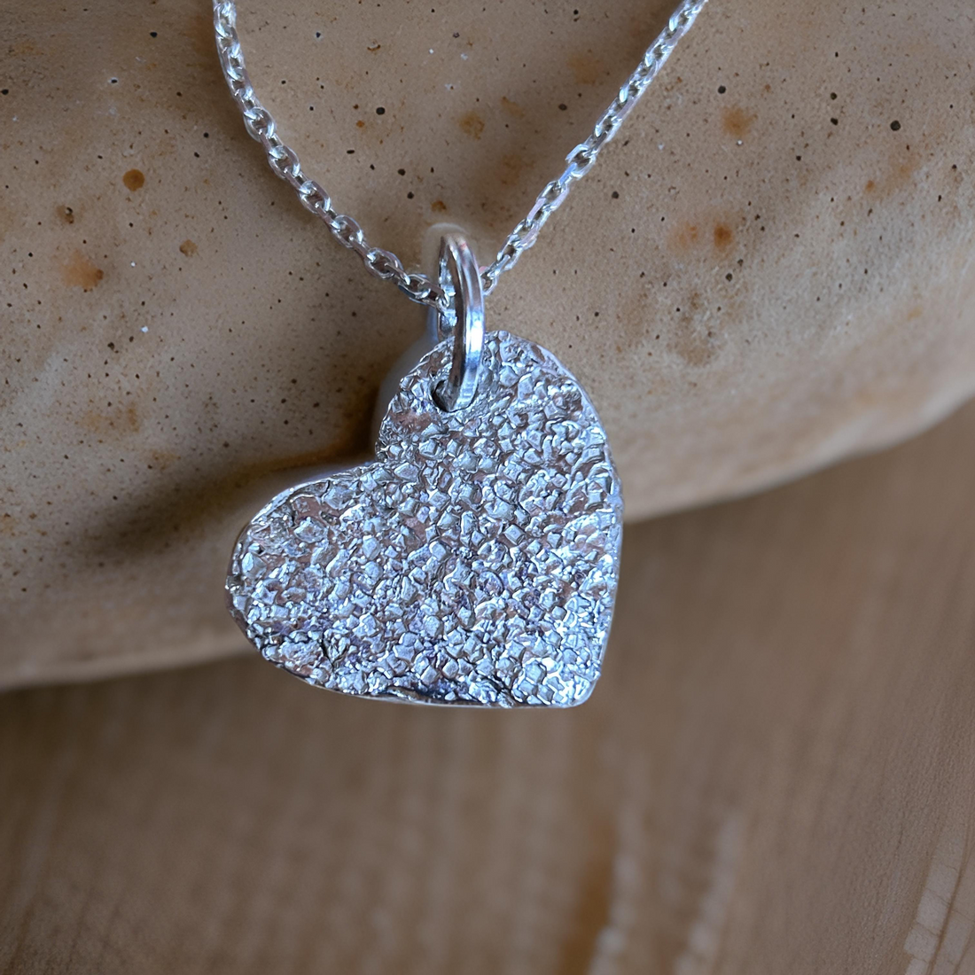 Silver Textured Heart Pendant – Large, Hammered, Bold Statement Necklace