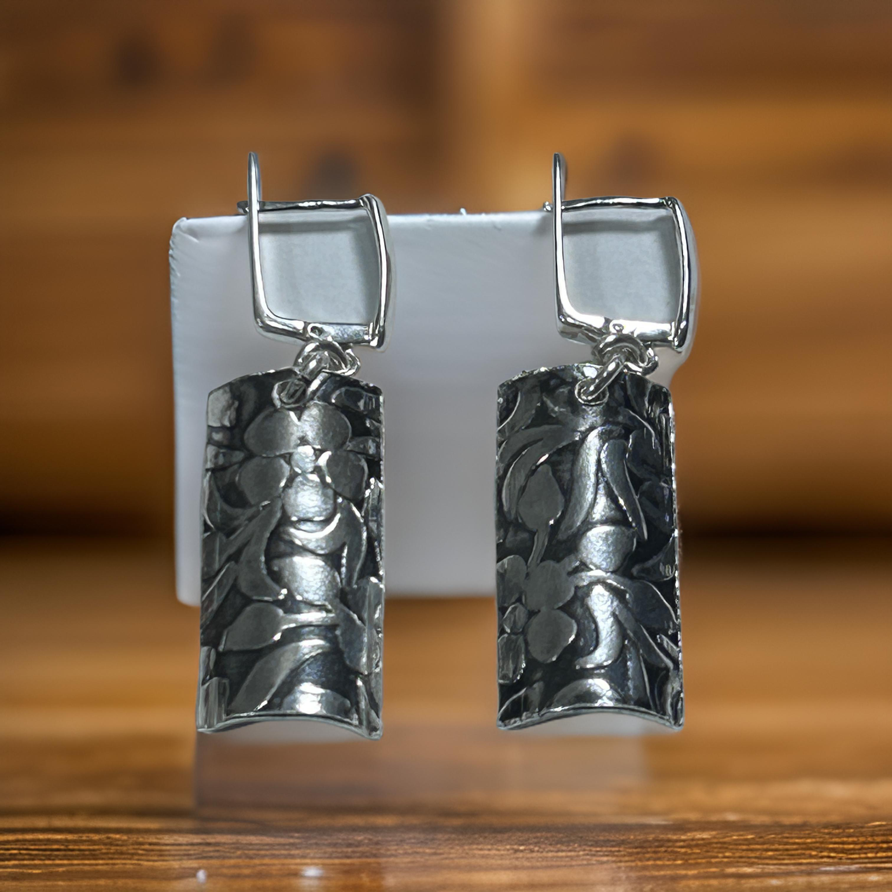 Sterling Silver Floral Bar Earrings – Handcrafted, Elegant & Unique