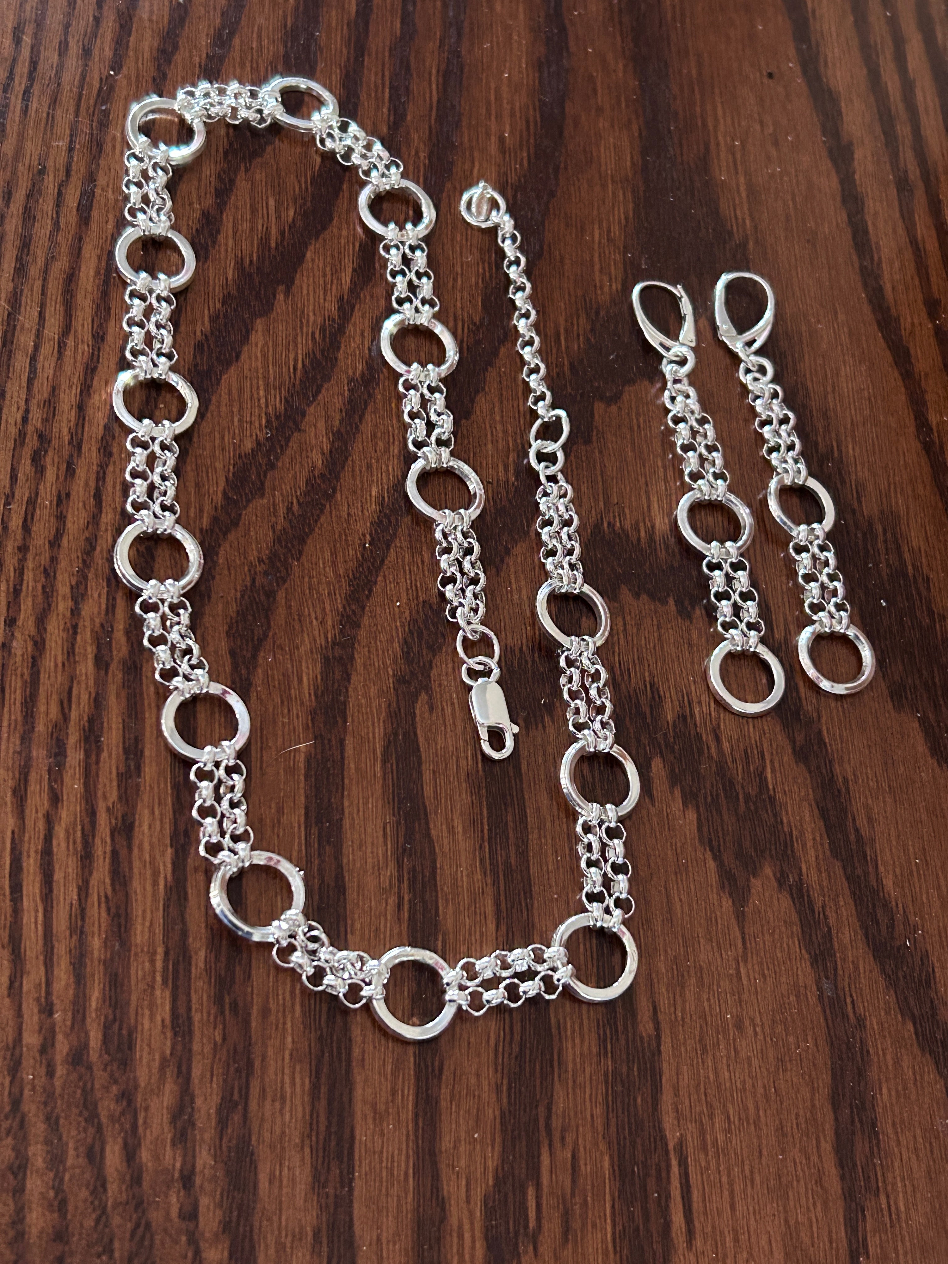 Adjustable Sterling Silver Circle Necklace & Earrings – Bracelet Option – Custom Elegant Gift for Her