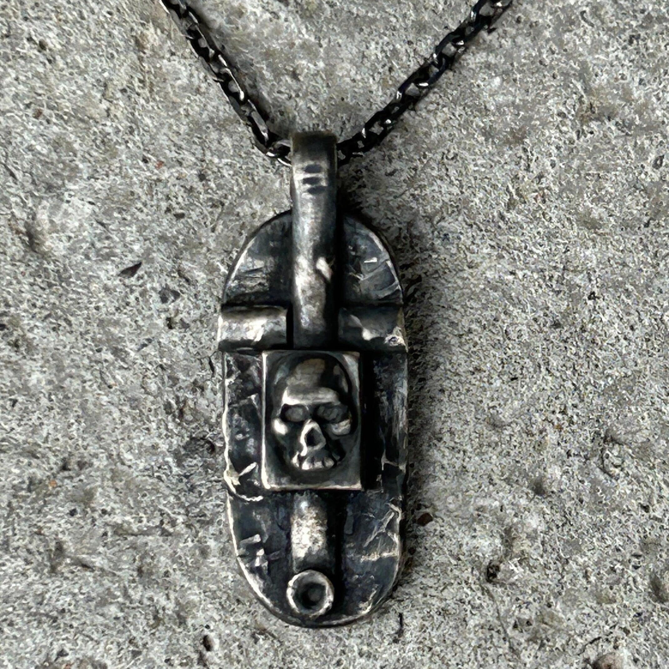 Mens Skull Cross Necklace Handmade in Sterling Silver Mens Jewelry