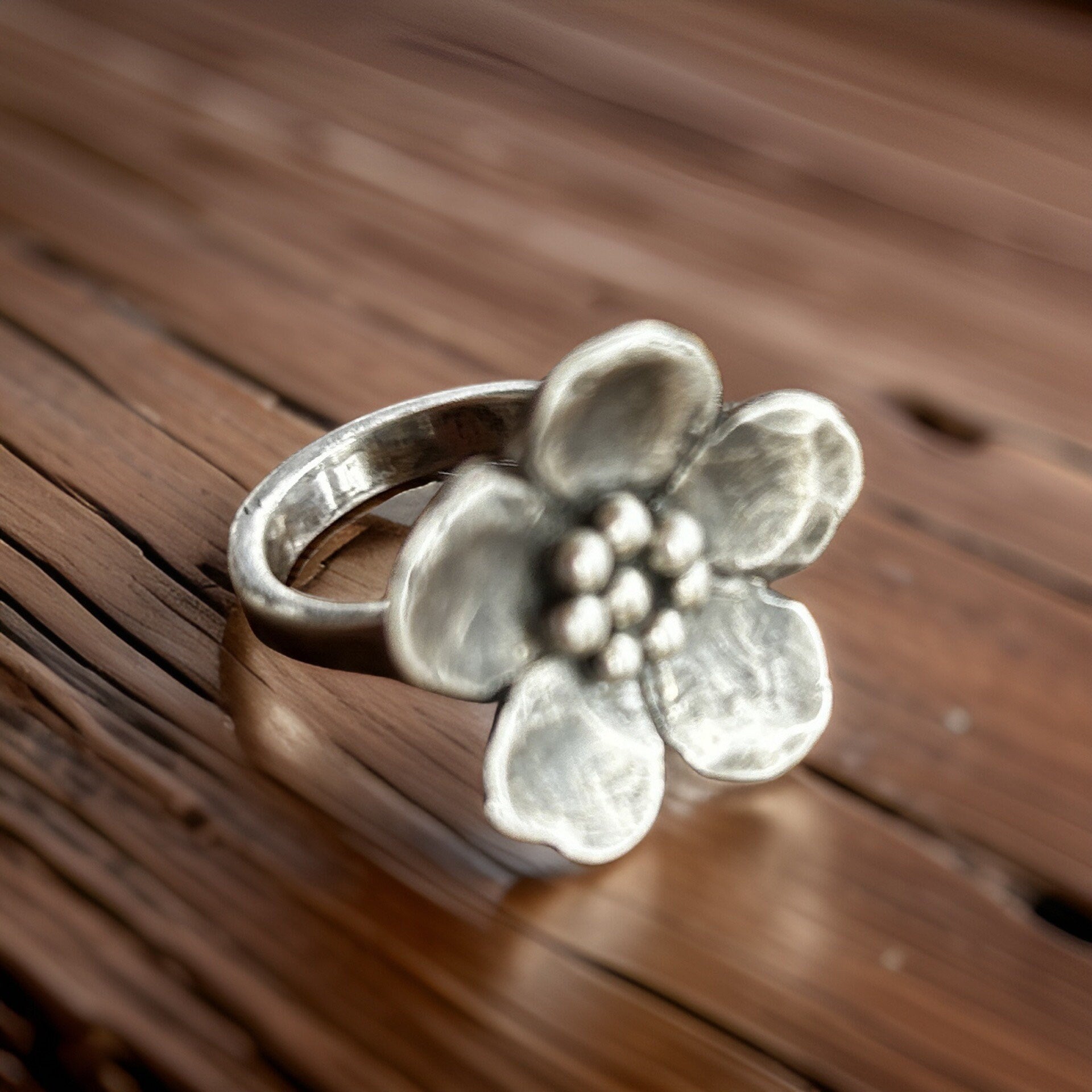 925 Sterling Flower Ring Handmade Antique Style Ring Floral Jewelry