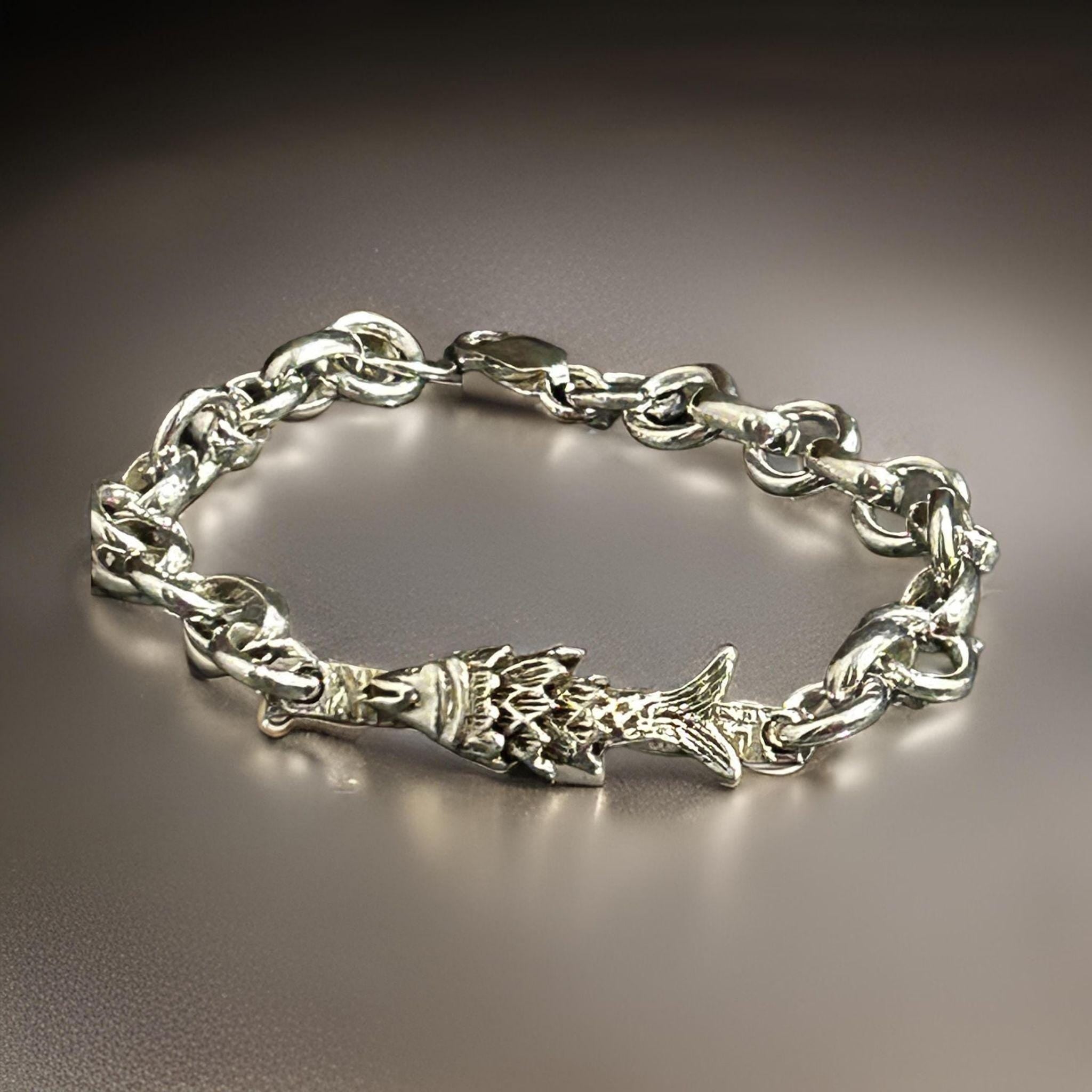 Sterling Silver Fish Charm Bracelet – Handmade Ocean Lover Jewelry (8 inches)