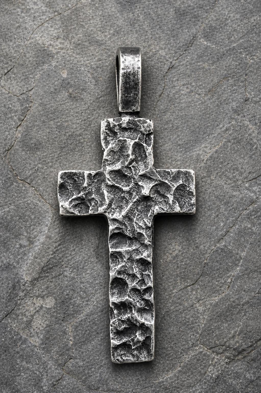 Handmade Sterling Silver Cross Pendant – Textured Oxidized Artisan Necklace