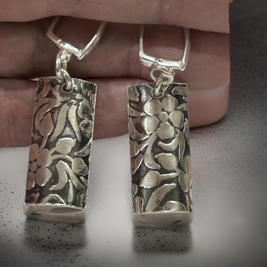 Sterling Silver Floral Bar Earrings – Handcrafted, Elegant & Unique