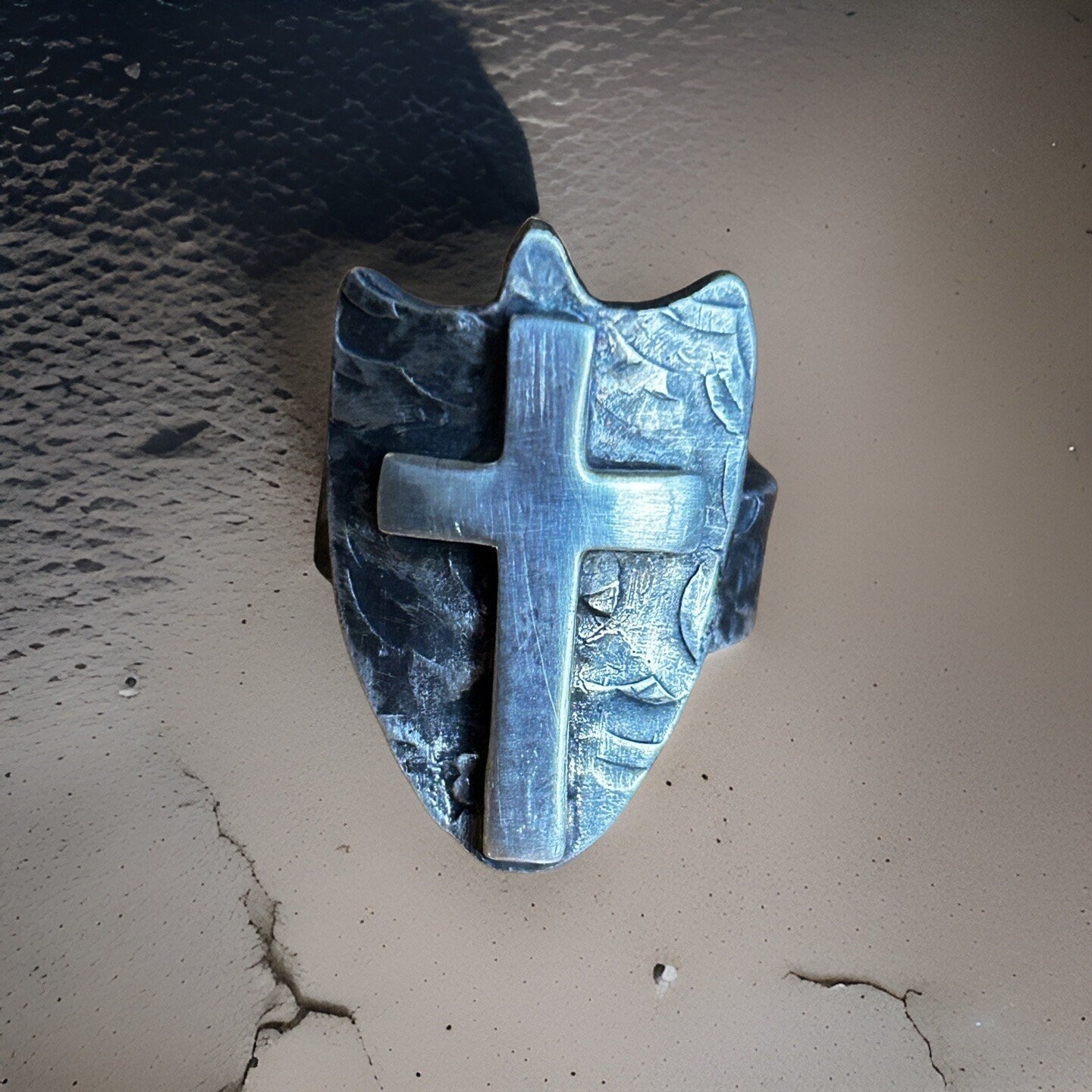 Sterling Silver Cross Shield Ring | Oxidized Men&