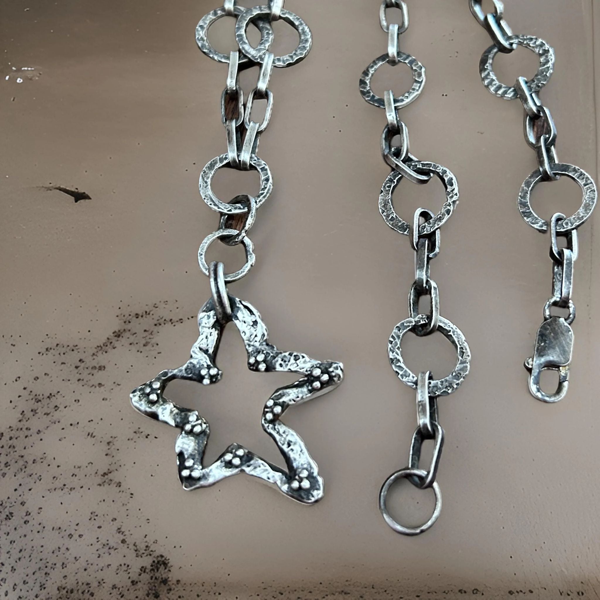 Rustic 925 Sterling Silver Star Pendant – Handmade Oxidized Star Necklace – Artisan Statement Jewelry