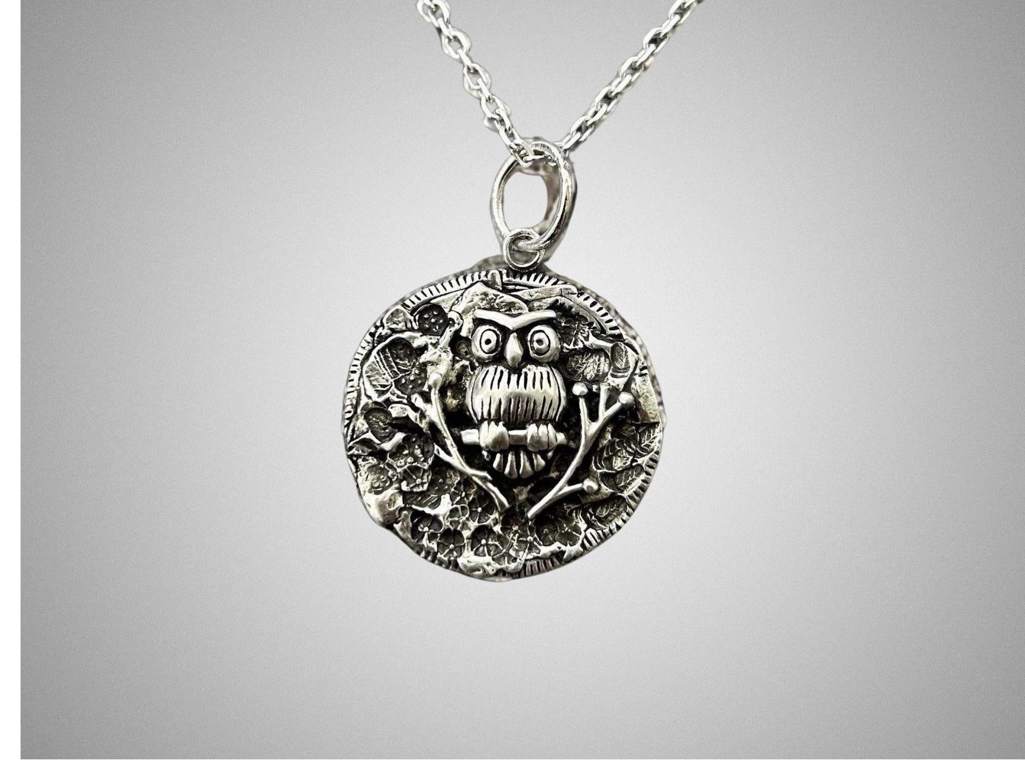 Sterling Silver Owl Pendant • Forest Design Jewelry • Oxidized Finish • One-Of-A Kind gift • Thoughful