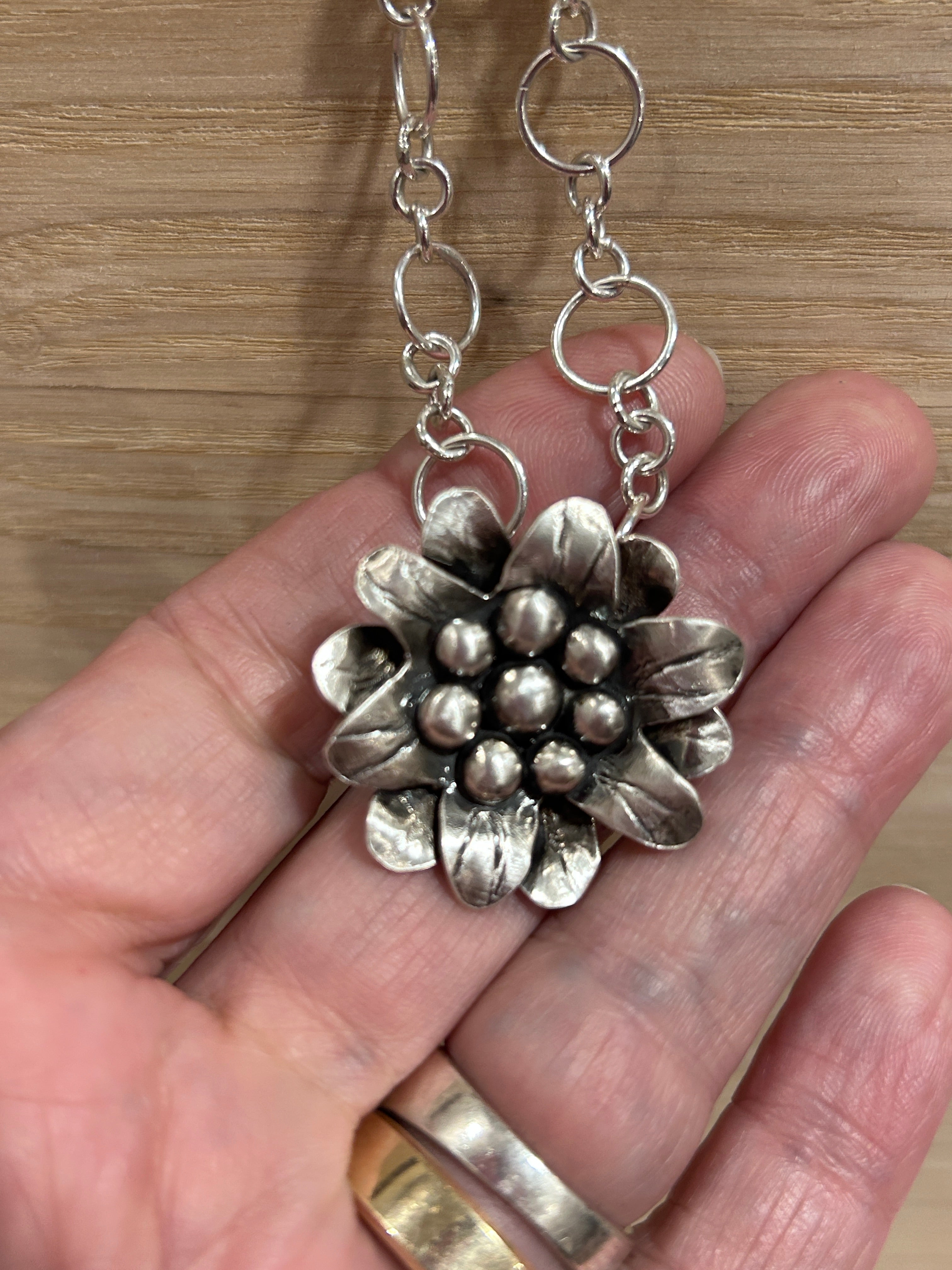 Sterling silver Blooming Flower Pendant Necklace