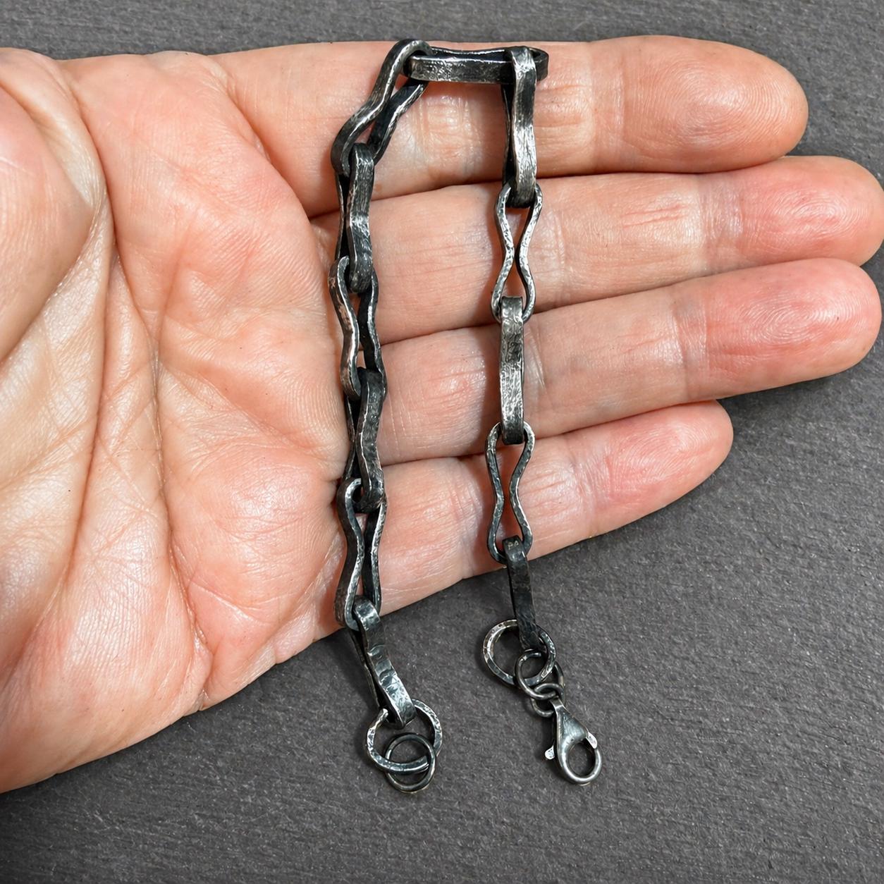 Handmade Oxidized Sterling Silver Link Bracelet, Rustic Men’s Jewelry