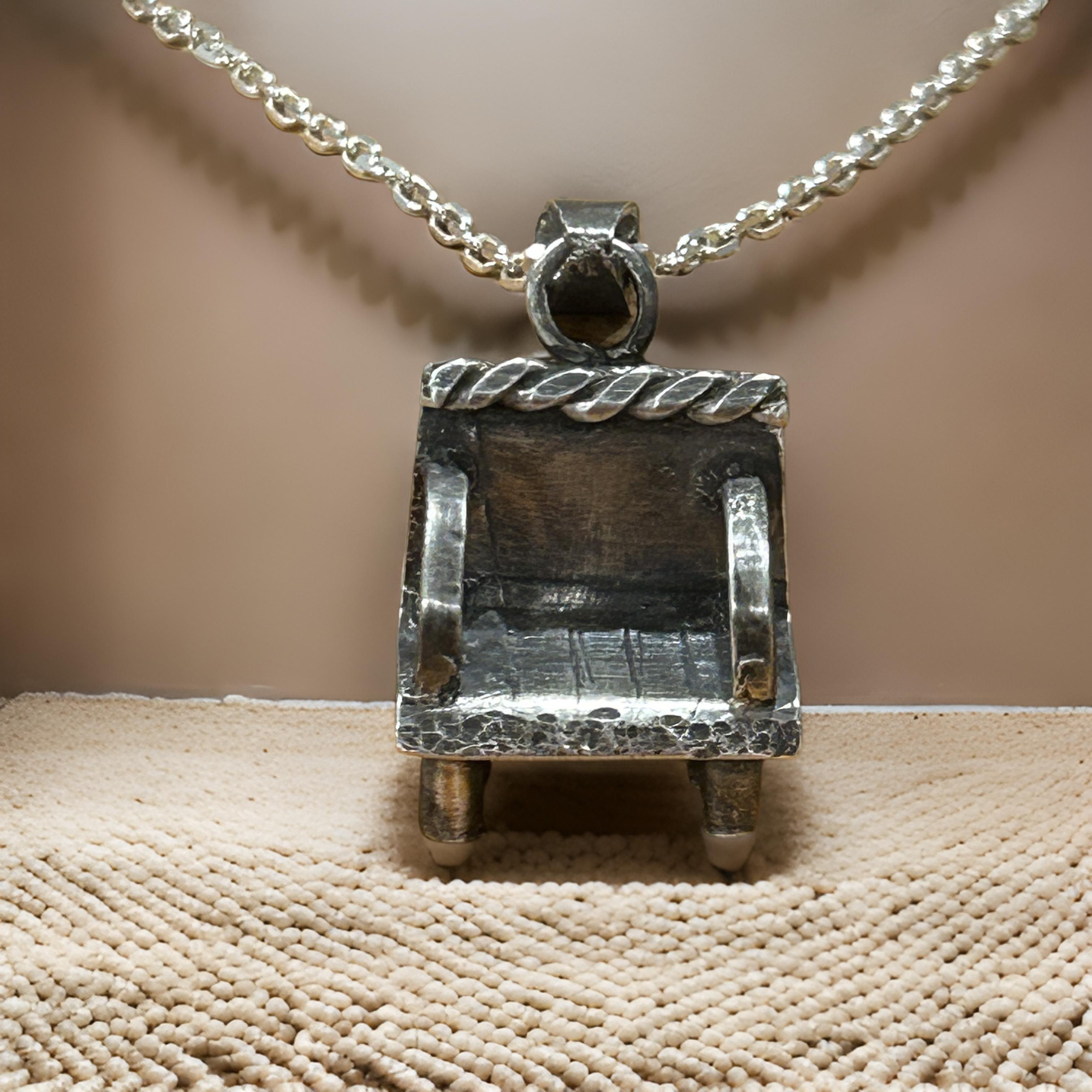 Chair Pendant Artisan Silver Jewelry-Necklace with Anchor Chain