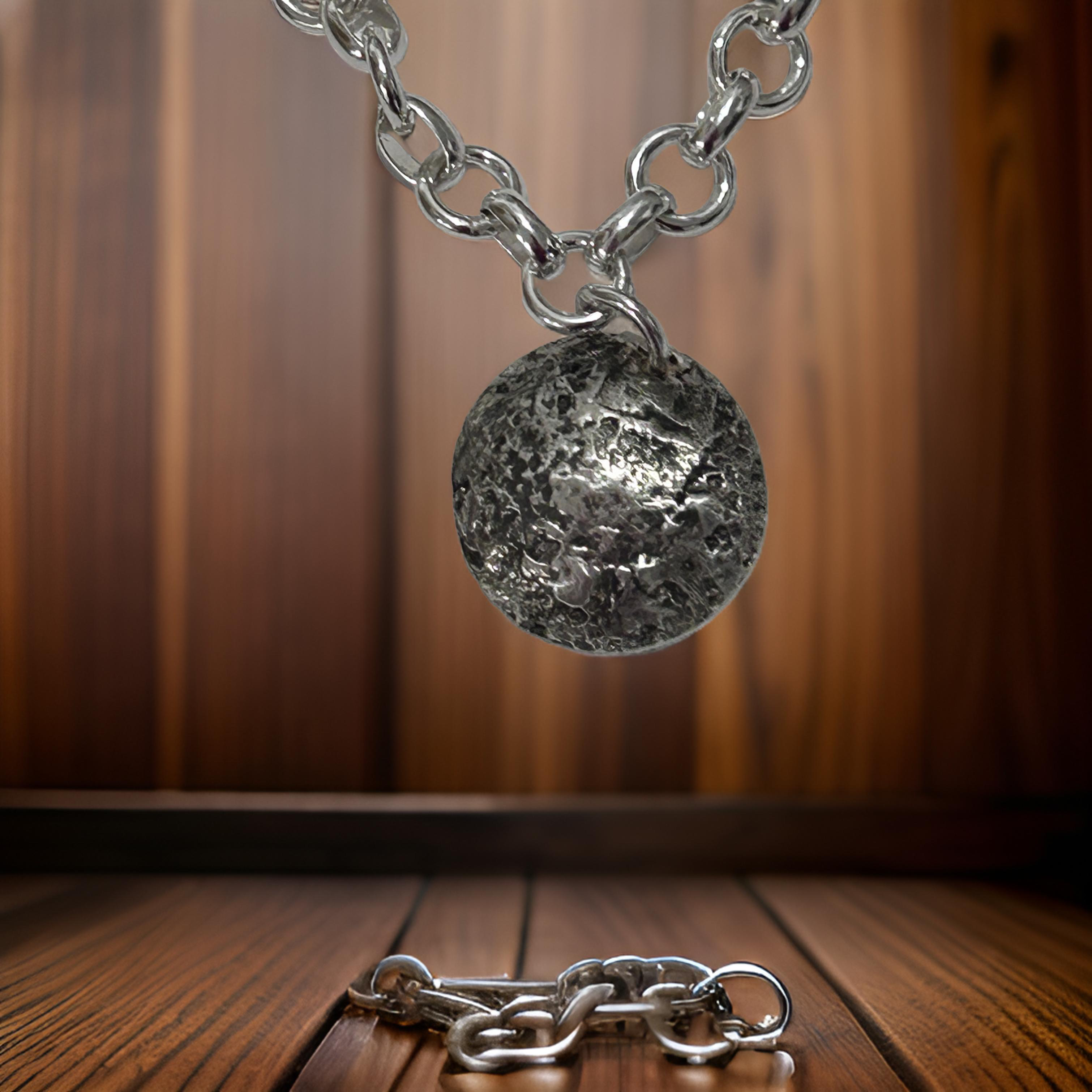 Handmade 925 Sterling Silver Necklace with Oxidized Textured Pendant - Lunar Crater Design