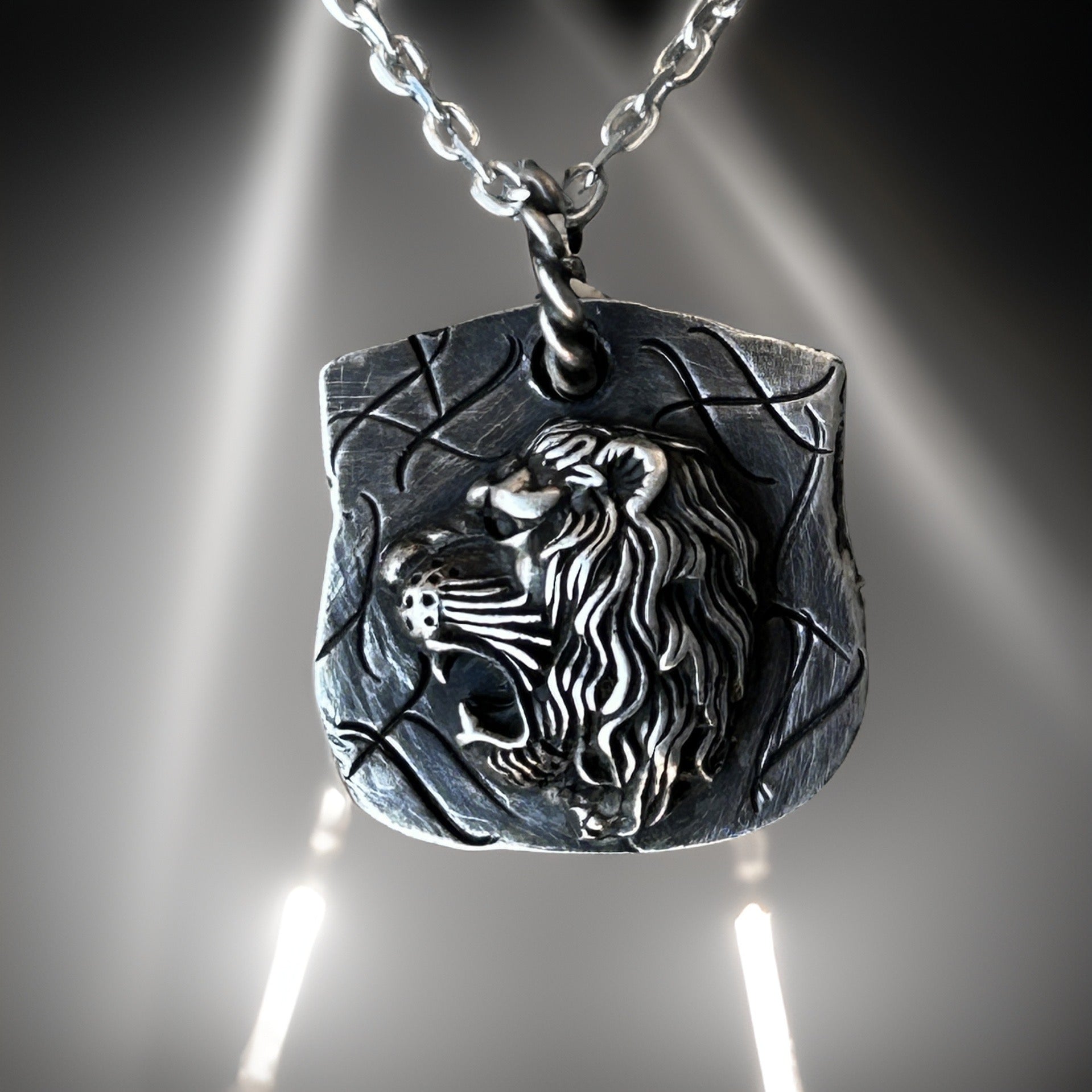 Handcrafted Sterling Silver Lion Pendant – Oxidized Medieval Warrior Necklace | Strength & Power Symbol | Handmade Silver Jewelry for Men