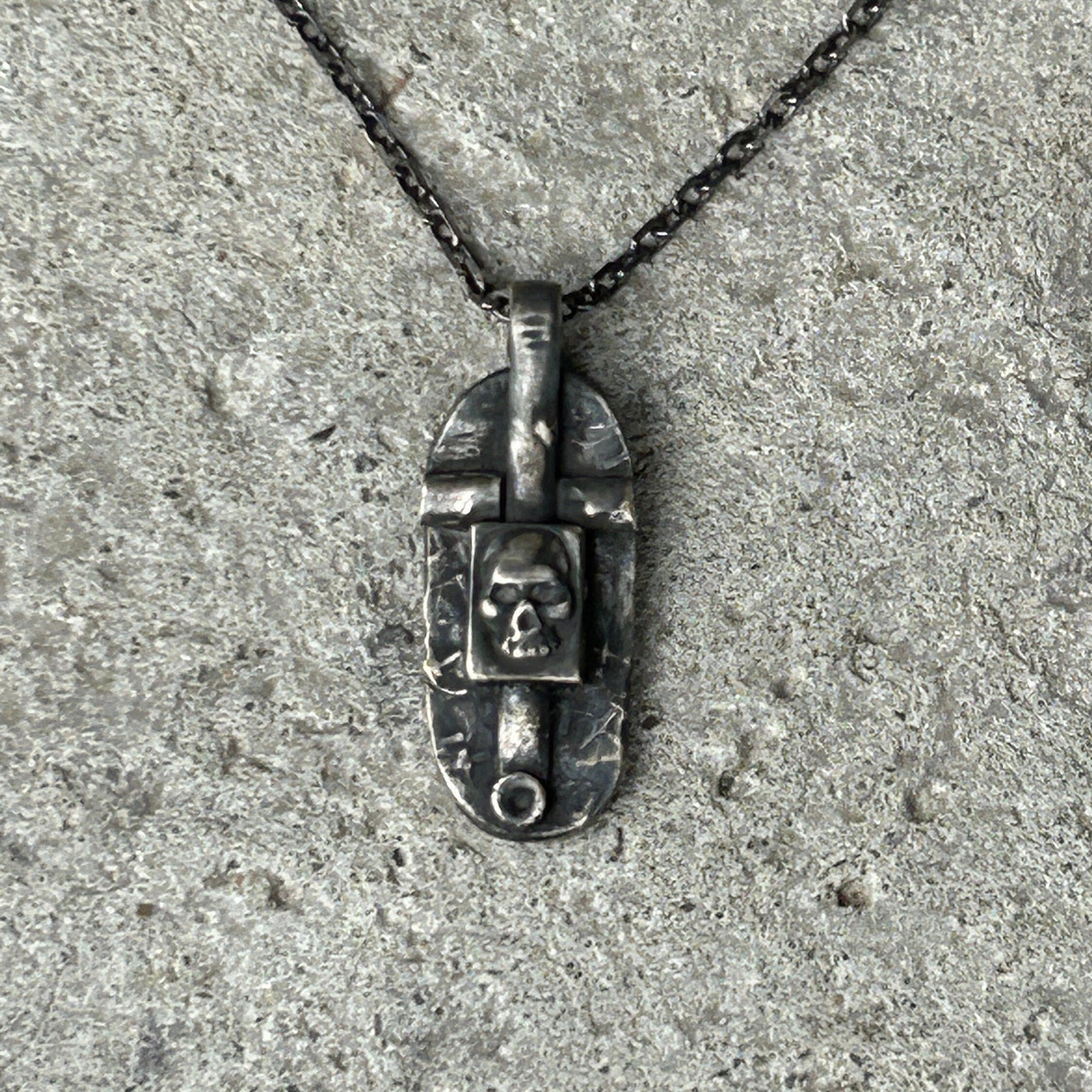 Mens Skull Cross Necklace Handmade in Sterling Silver Mens Jewelry