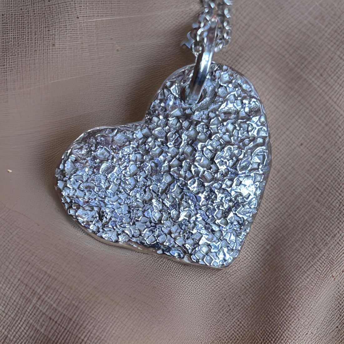 Silver Textured Heart Pendant – Large, Hammered, Bold Statement Necklace
