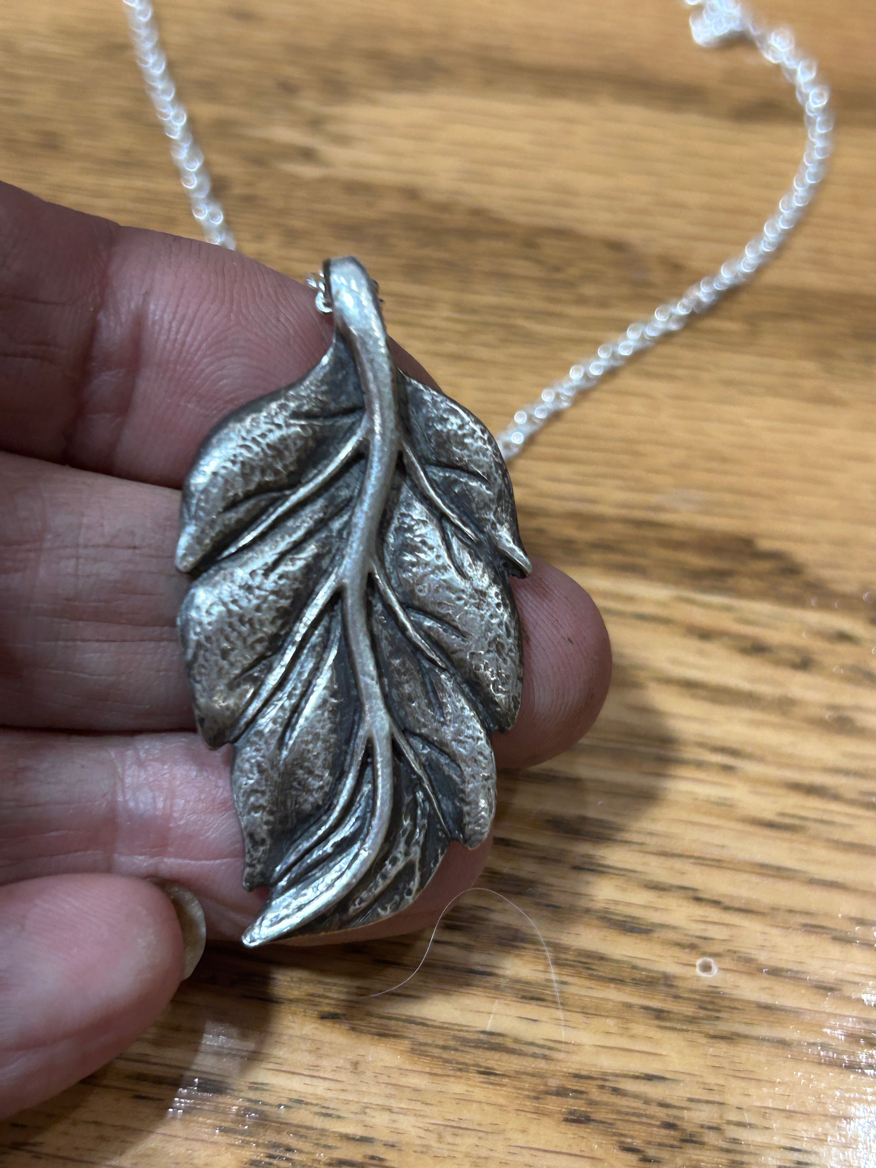 Sterling Silver Leaf Pendant Necklace Oxidized Finish