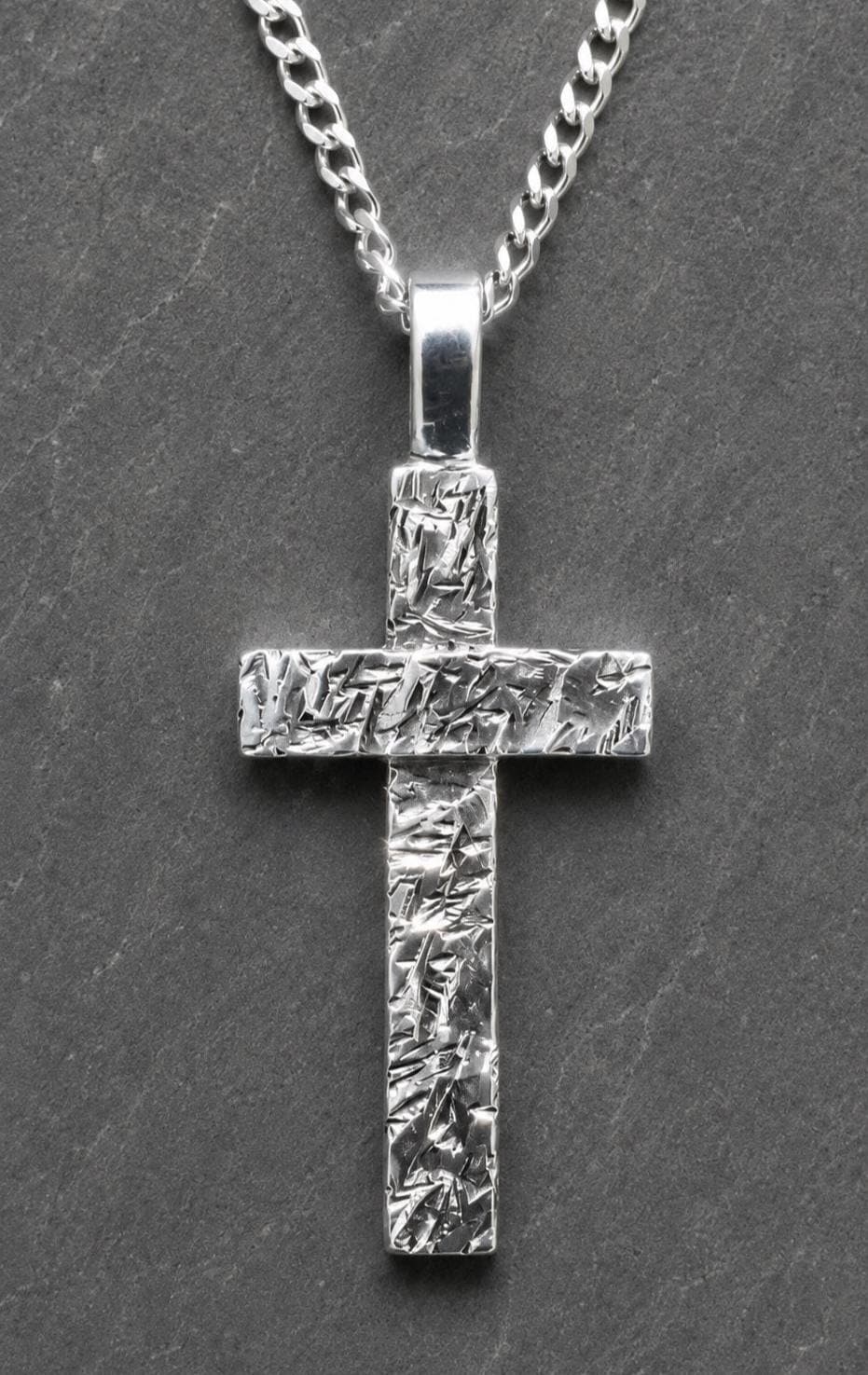 Silver Textured Cross Necklace, Artisan Christian Pendant