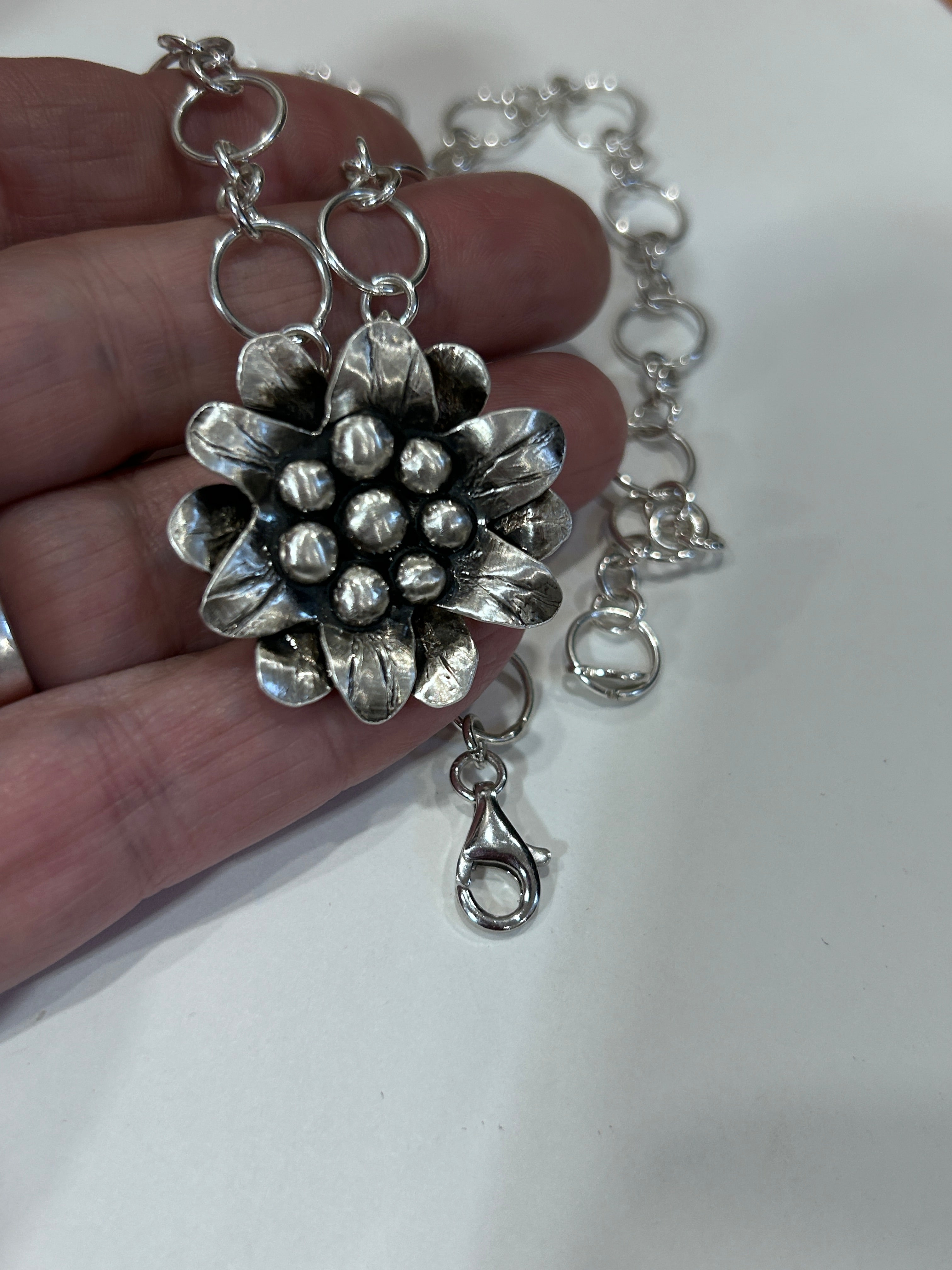 Sterling silver Blooming Flower Pendant Necklace