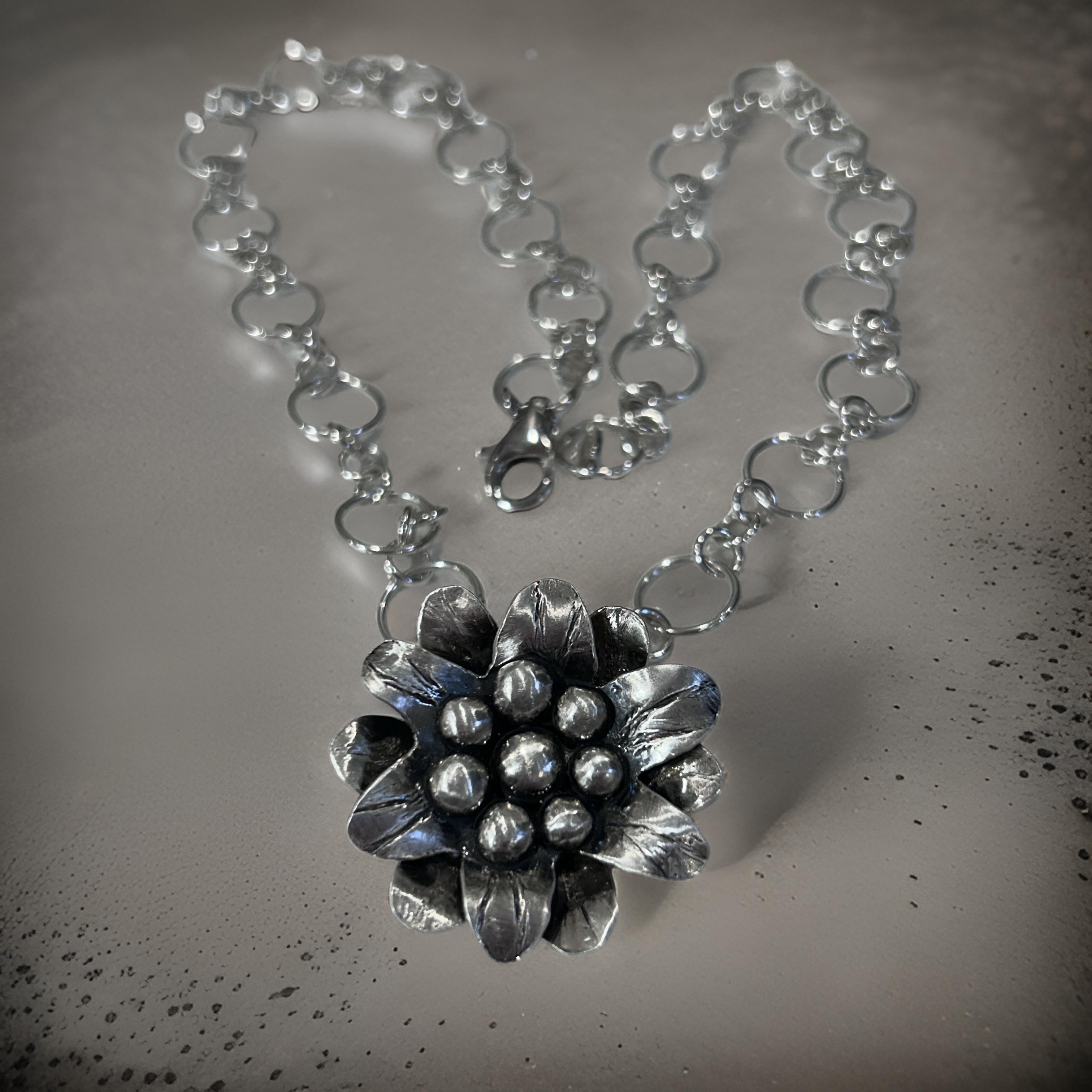 Sterling silver Blooming Flower Pendant Necklace