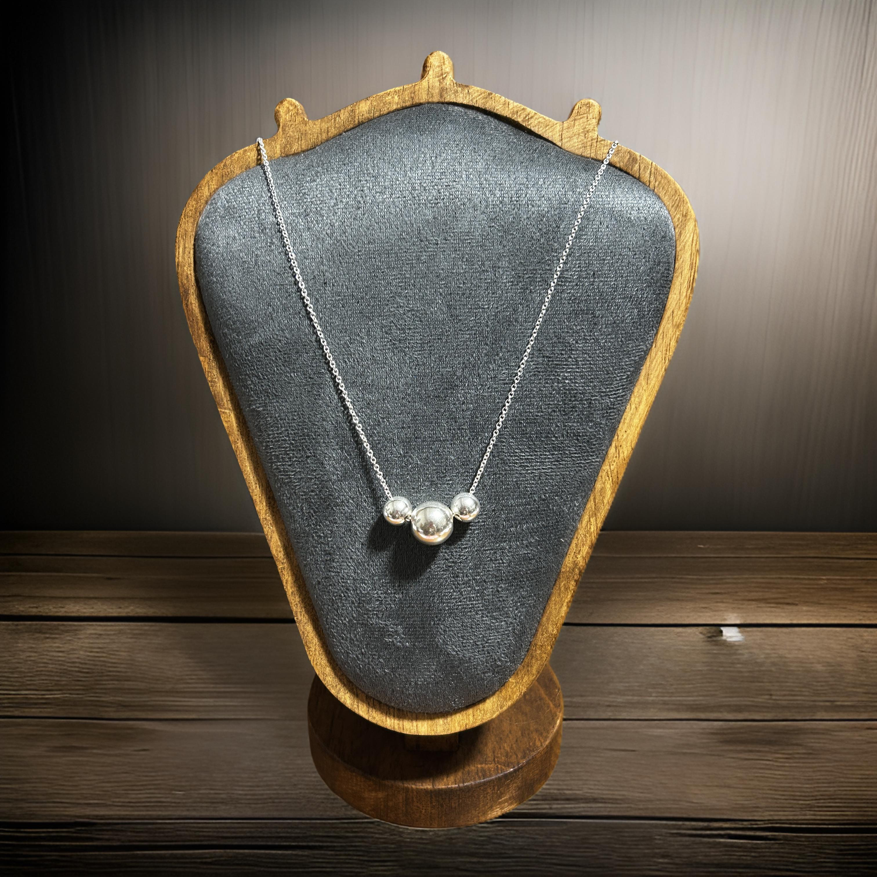 Sterling Silver Trio Bead Necklace – Modern Statement Jewelry