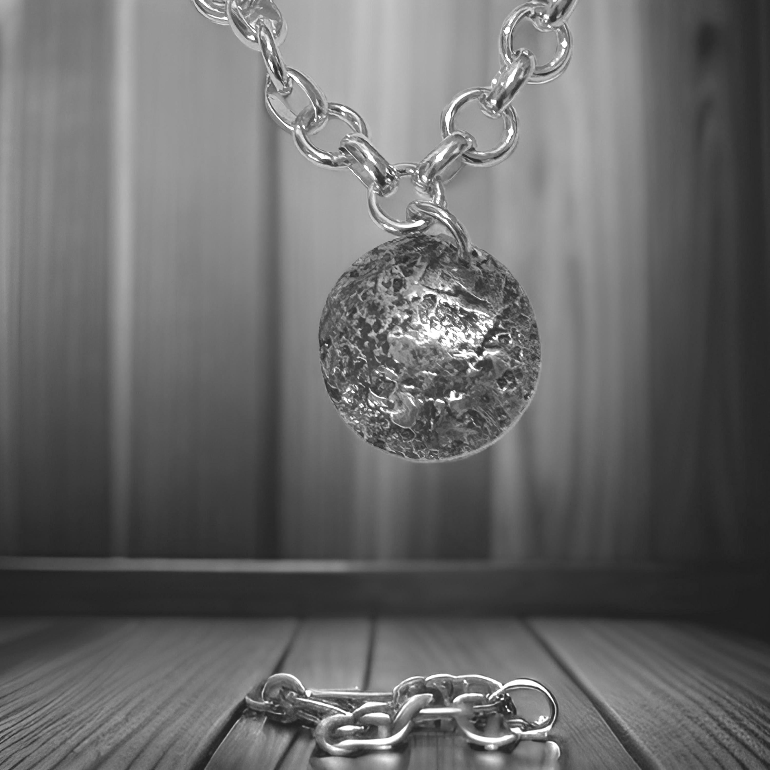 Handmade 925 Sterling Silver Moon Necklace with Oxidized Textured Pendant - Lunar Crater Design