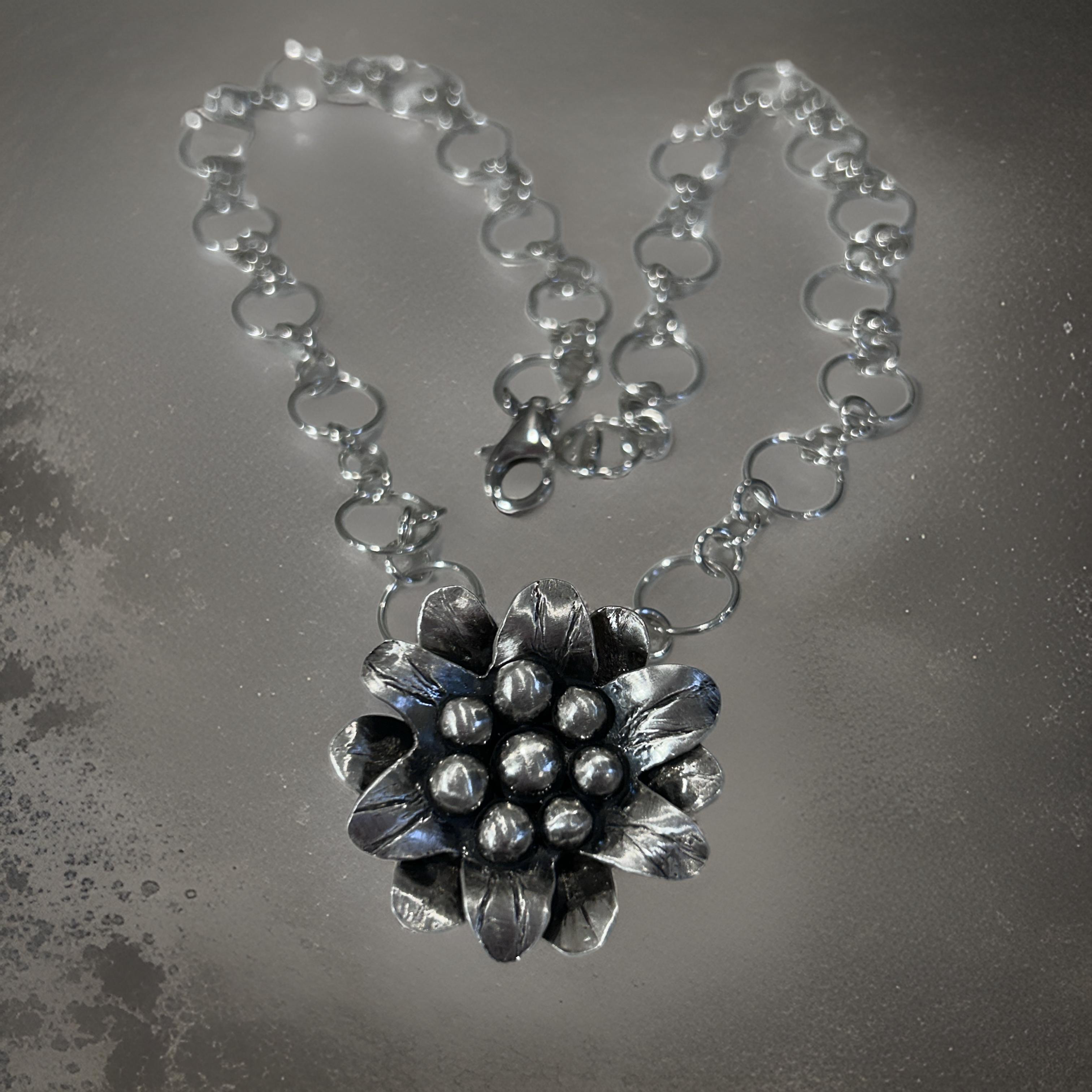 Sterling silver Blooming Flower Pendant Necklace