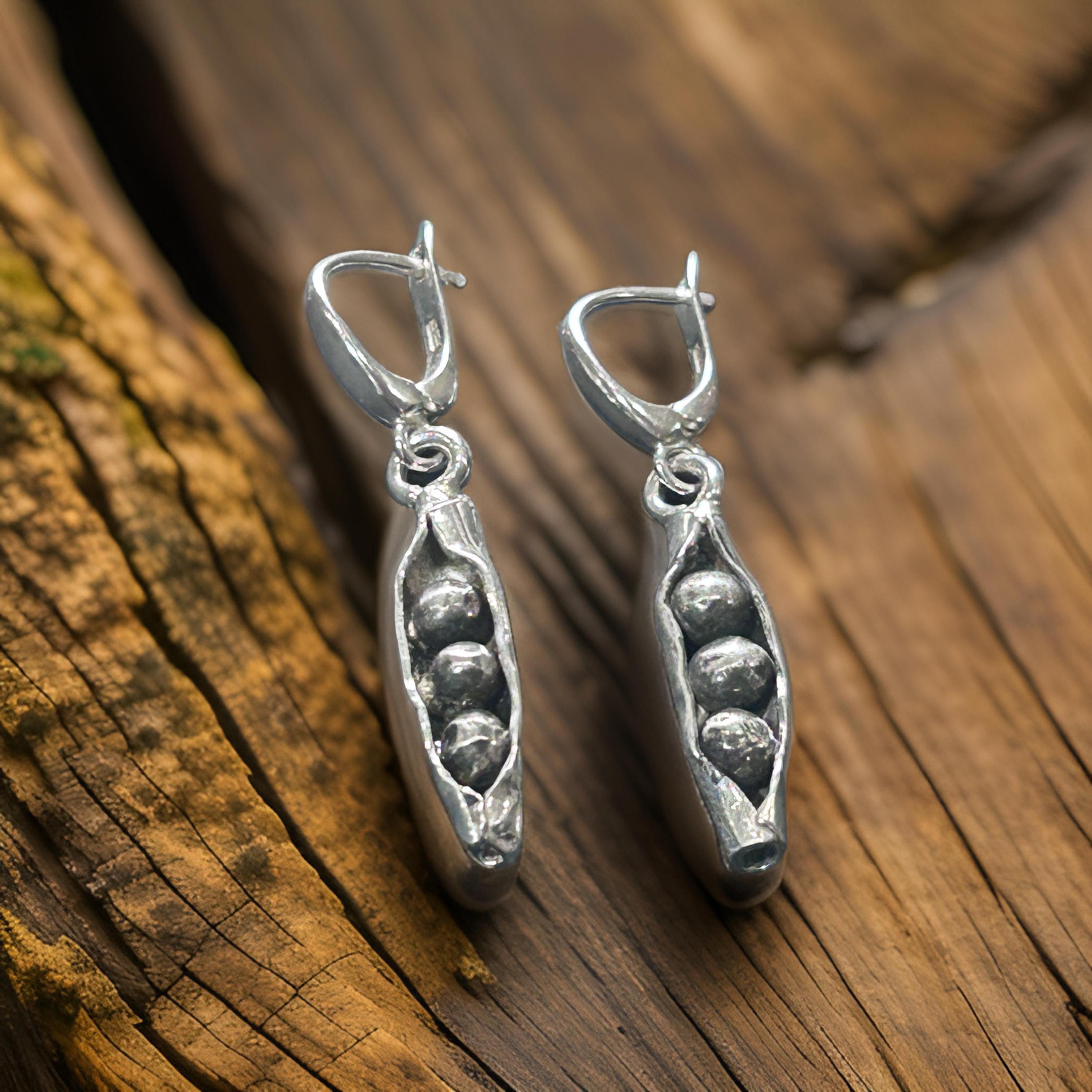 Sterling Silver Pea Pod Earrings | Handmade Nature-Inspired Botanical Jewelry