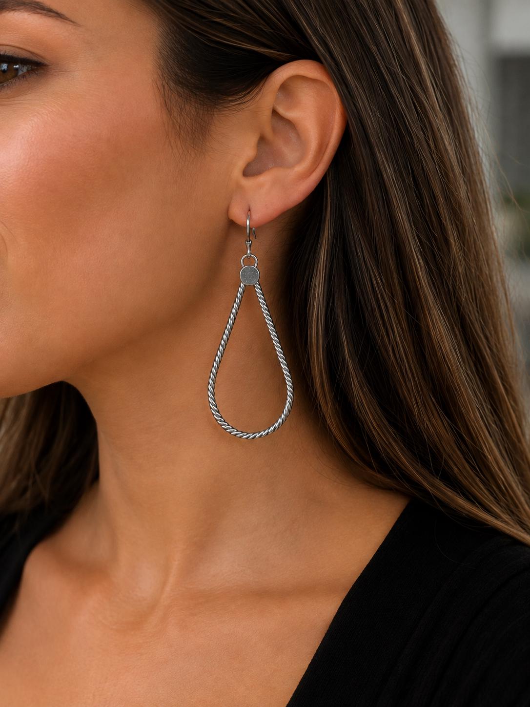 Sterling Silver Statement Hoops Earrings • Twisted Large Drop Earrings • Big Silver Earrings • Gift for Girlfriend • Gift for Her