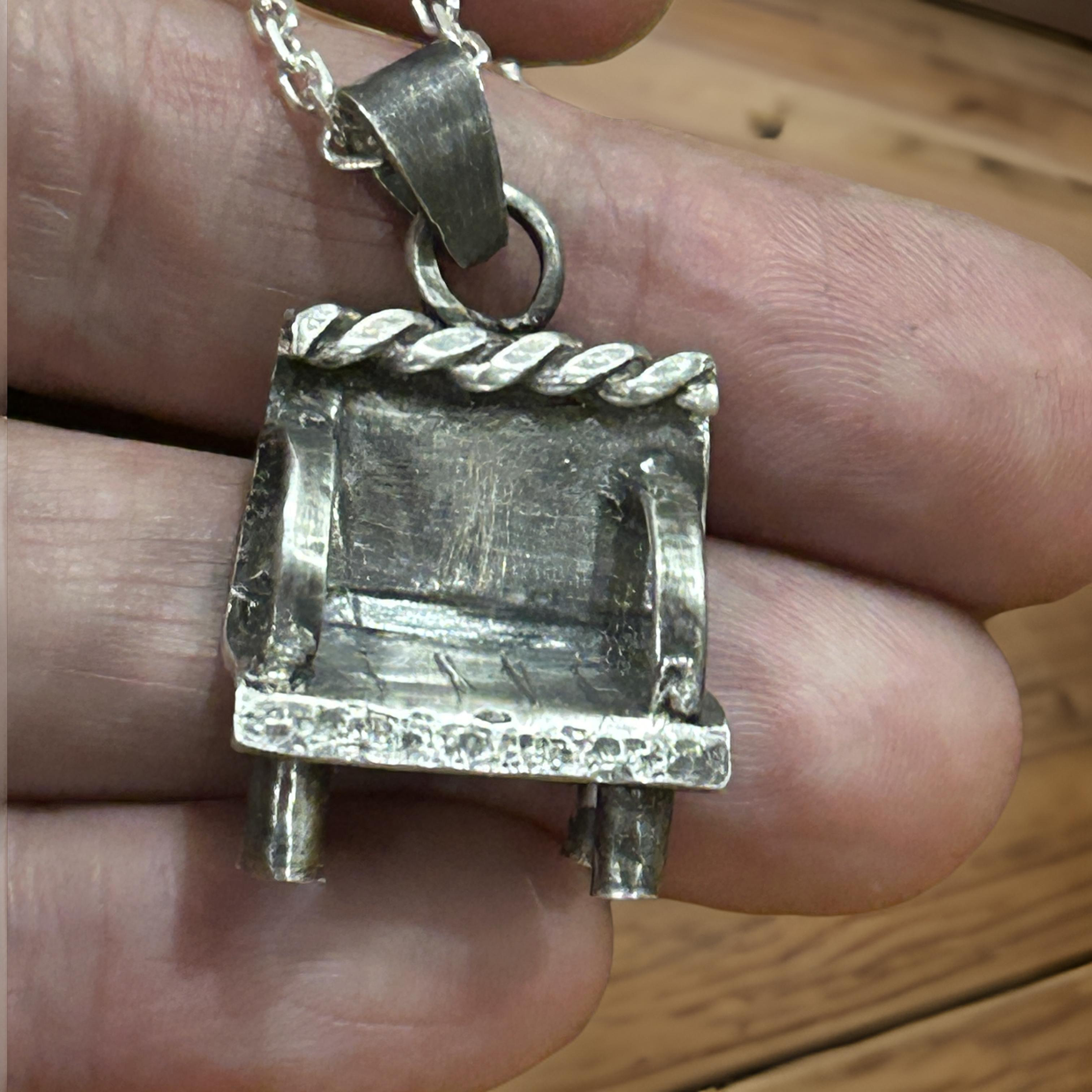 Chair Pendant Artisan Silver Jewelry-Necklace with Anchor Chain