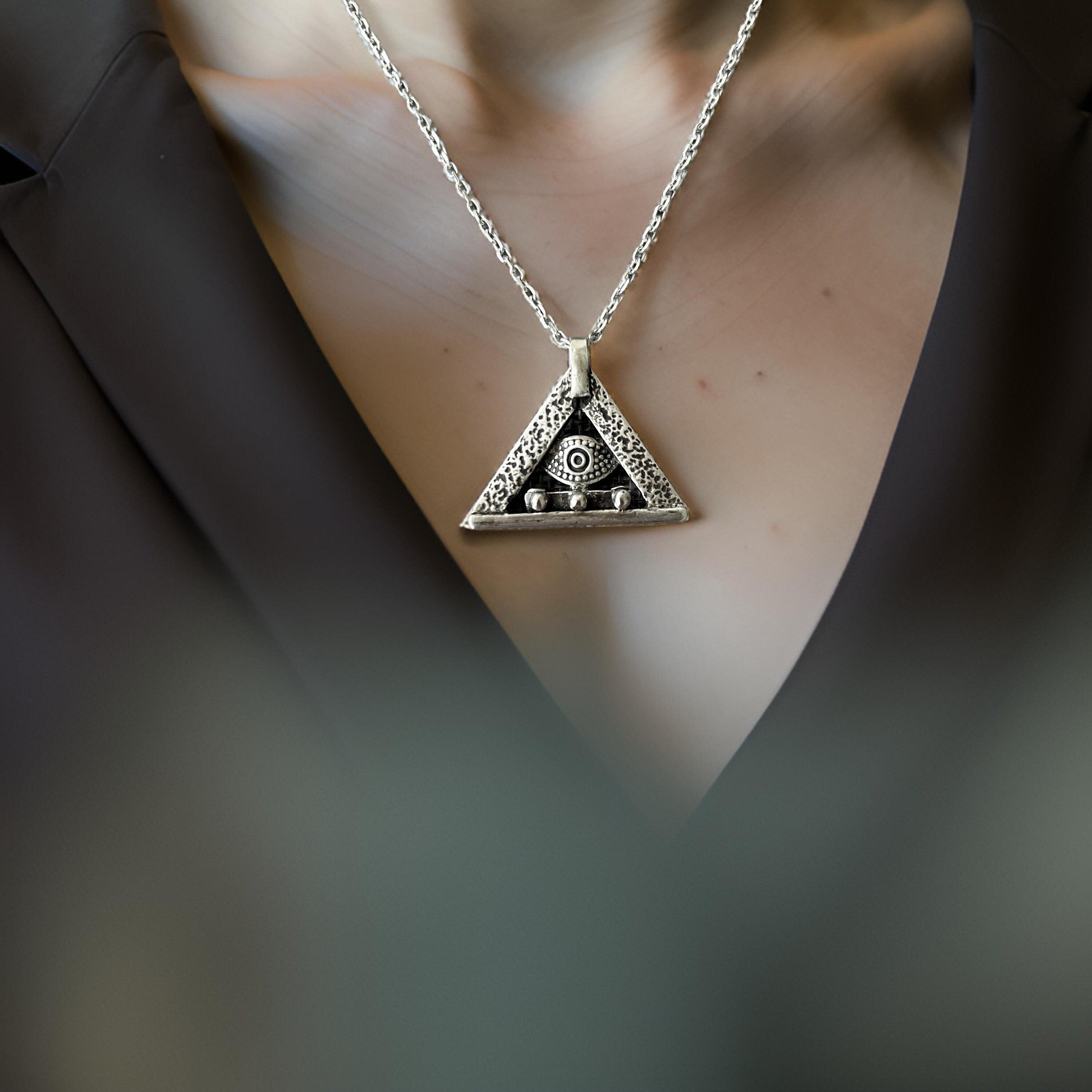 Egyptian Evil Eye pendant Sterling silver Handcrafted Necklace