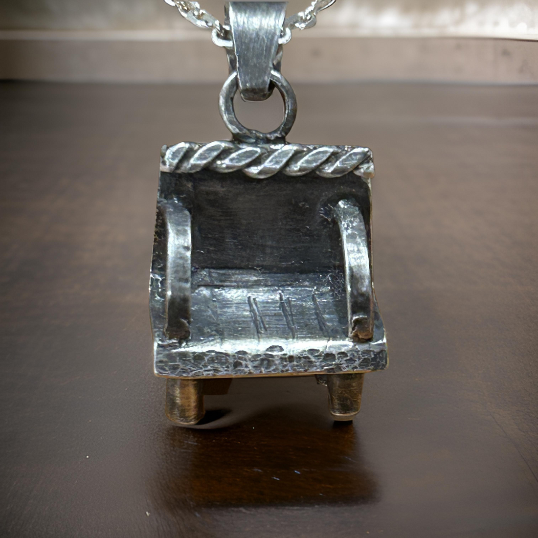 Chair Pendant Artisan Silver Jewelry-Necklace with Anchor Chain