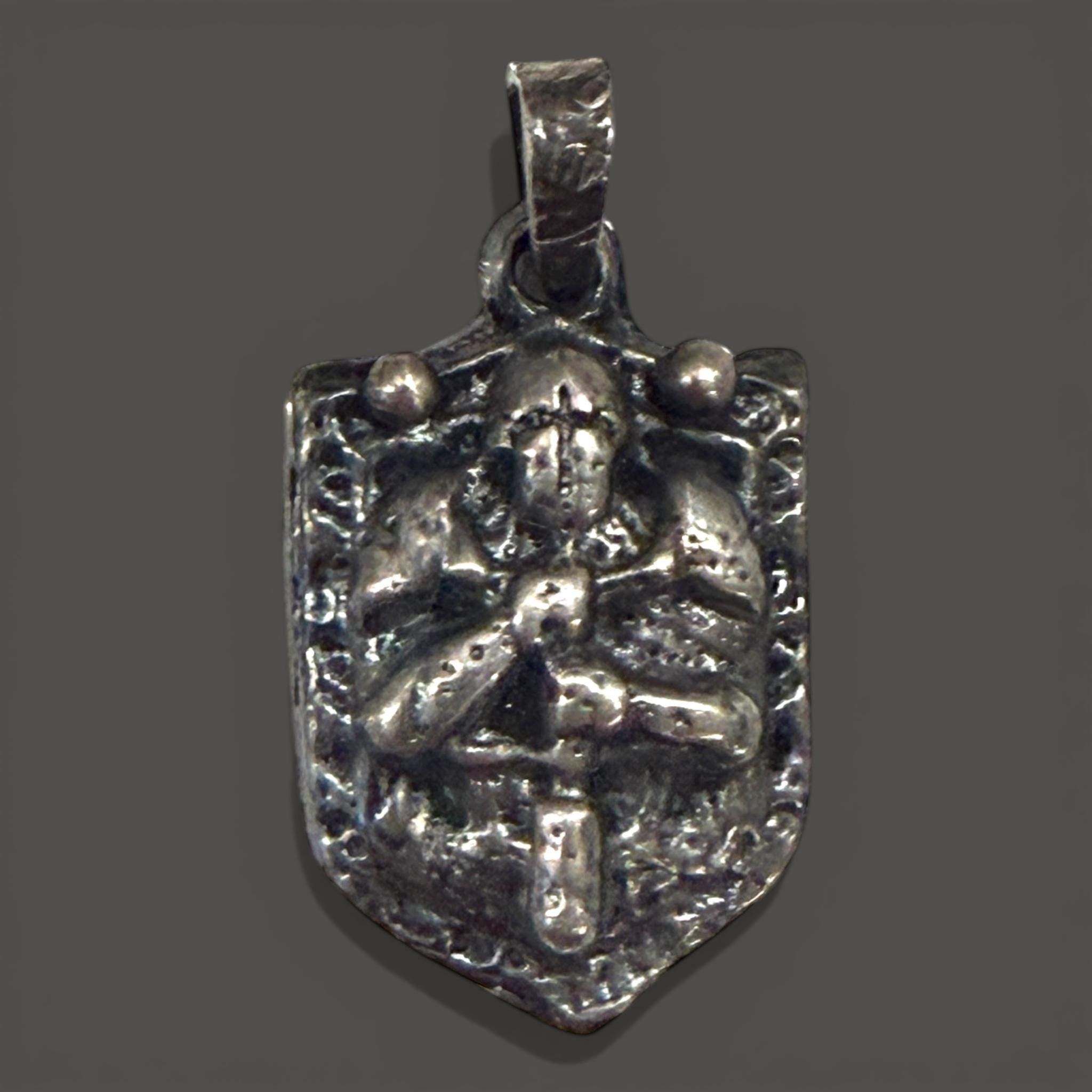 Sterling Silver Knight Pendant, Oxidized Templar Warrior Necklace, Medieval Jewelry