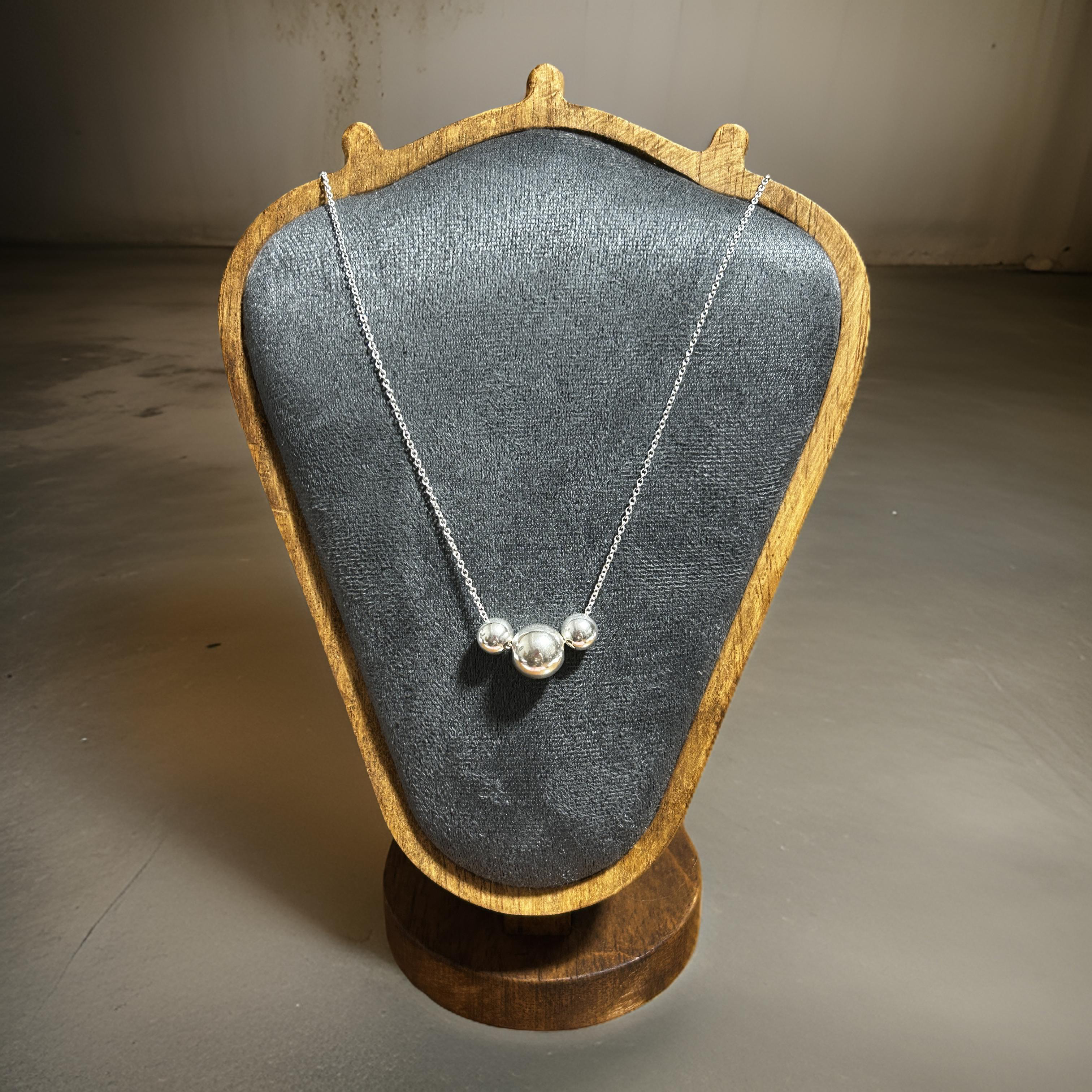 Sterling Silver Trio Bead Necklace – Modern Statement Jewelry