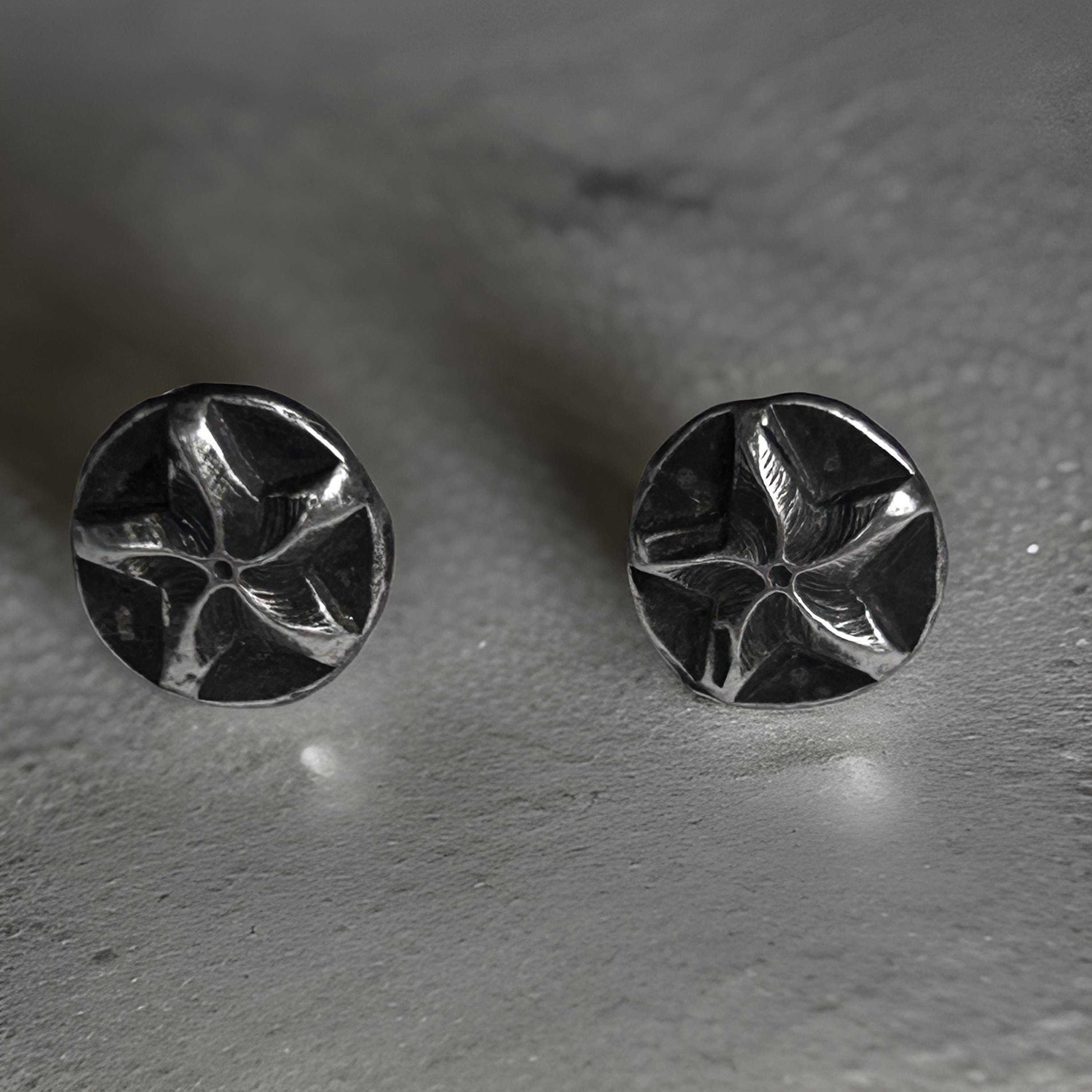 925 Sterling Silver Starburst Oxidized Earrings for Men
