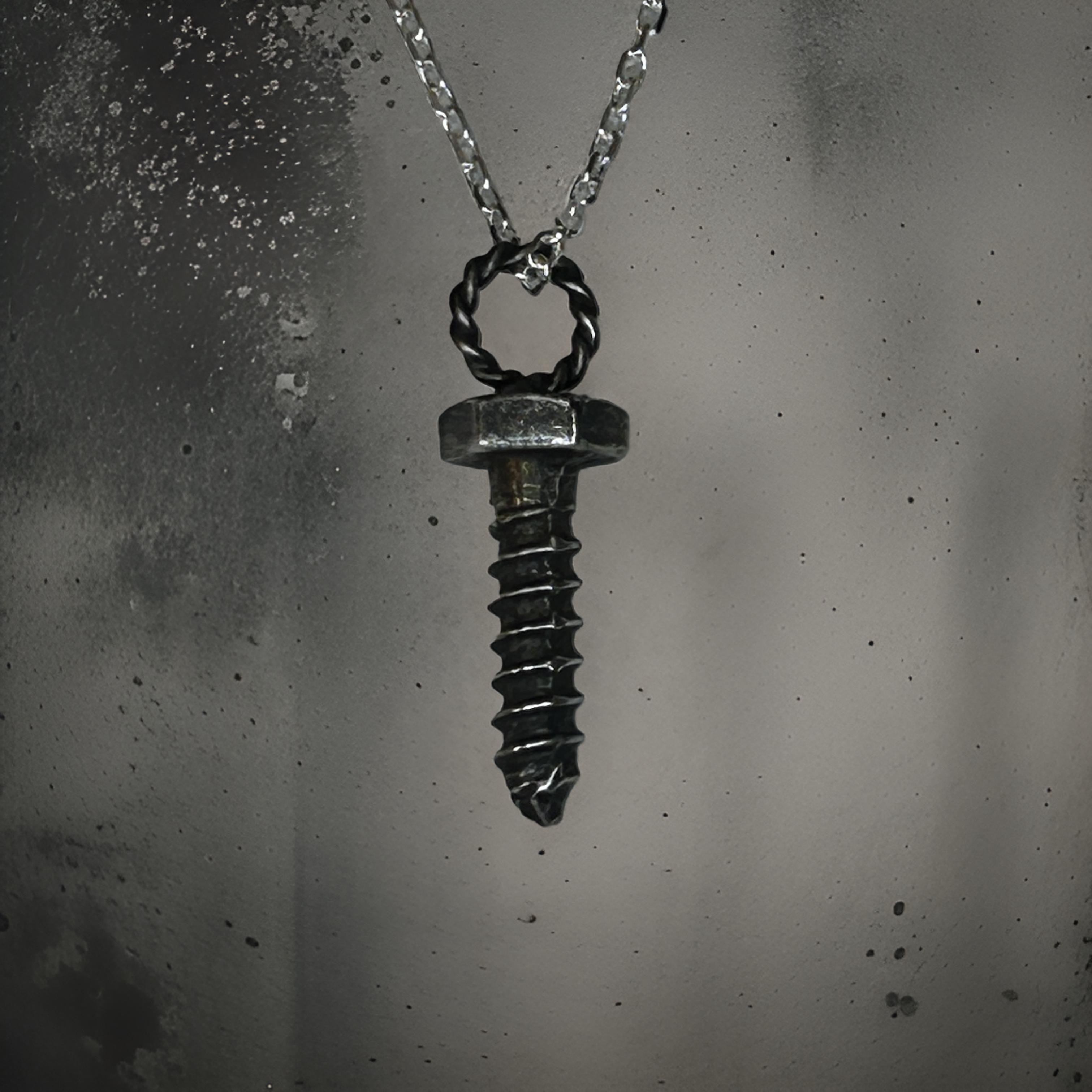 Sterling Silver Screw Pendant – Industrial Style Necklace for Men