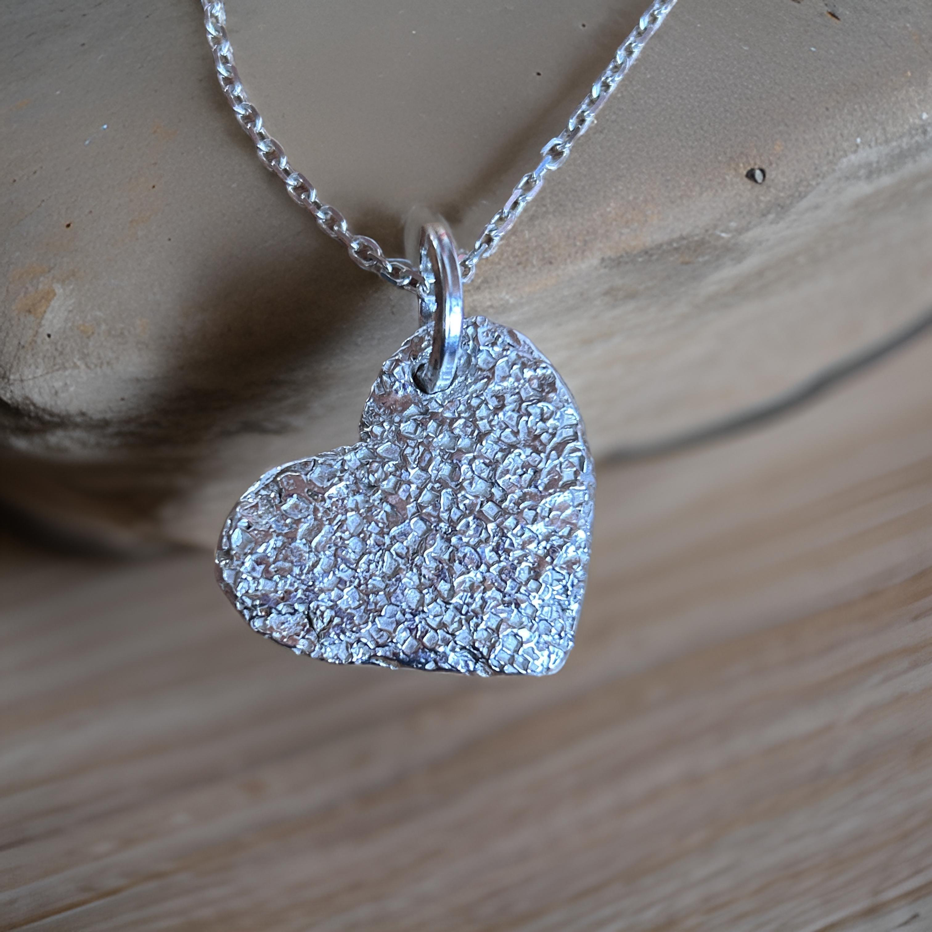 Silver Textured Heart Pendant – Large, Hammered, Bold Statement Necklace