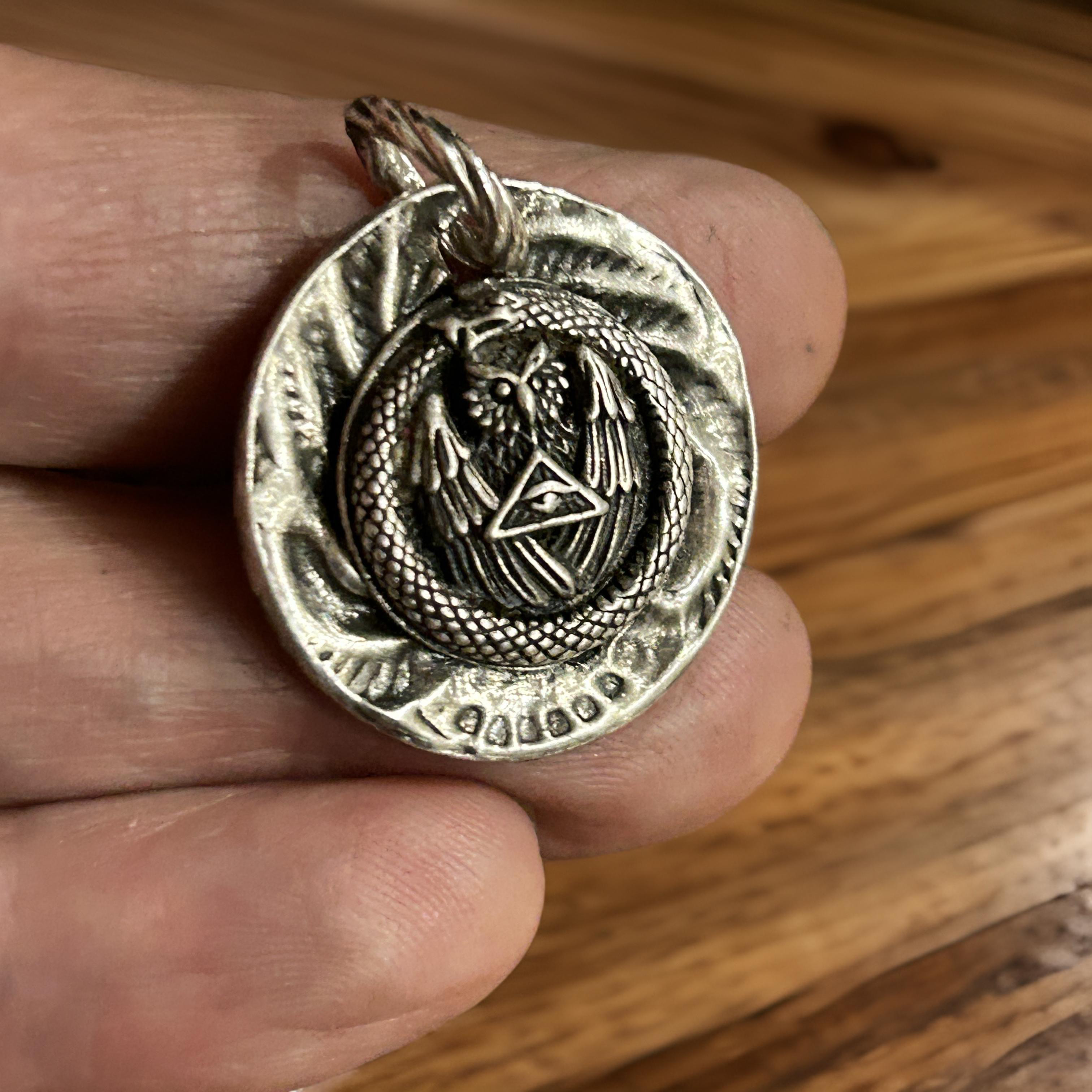 Handmade Sterling Silver Pendant – Owl and Serpent Design with All-Seeing Eye Symbol