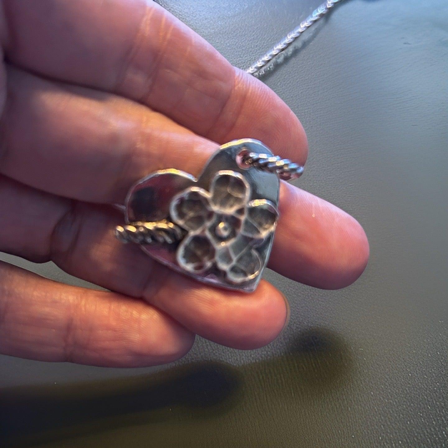Heart and Flower Necklace - Silver Pendants | JJewelryArt