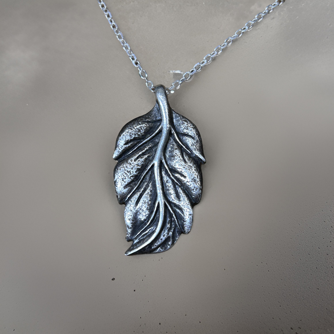 Sterling Silver Leaf Pendant Necklace Oxidized Finish