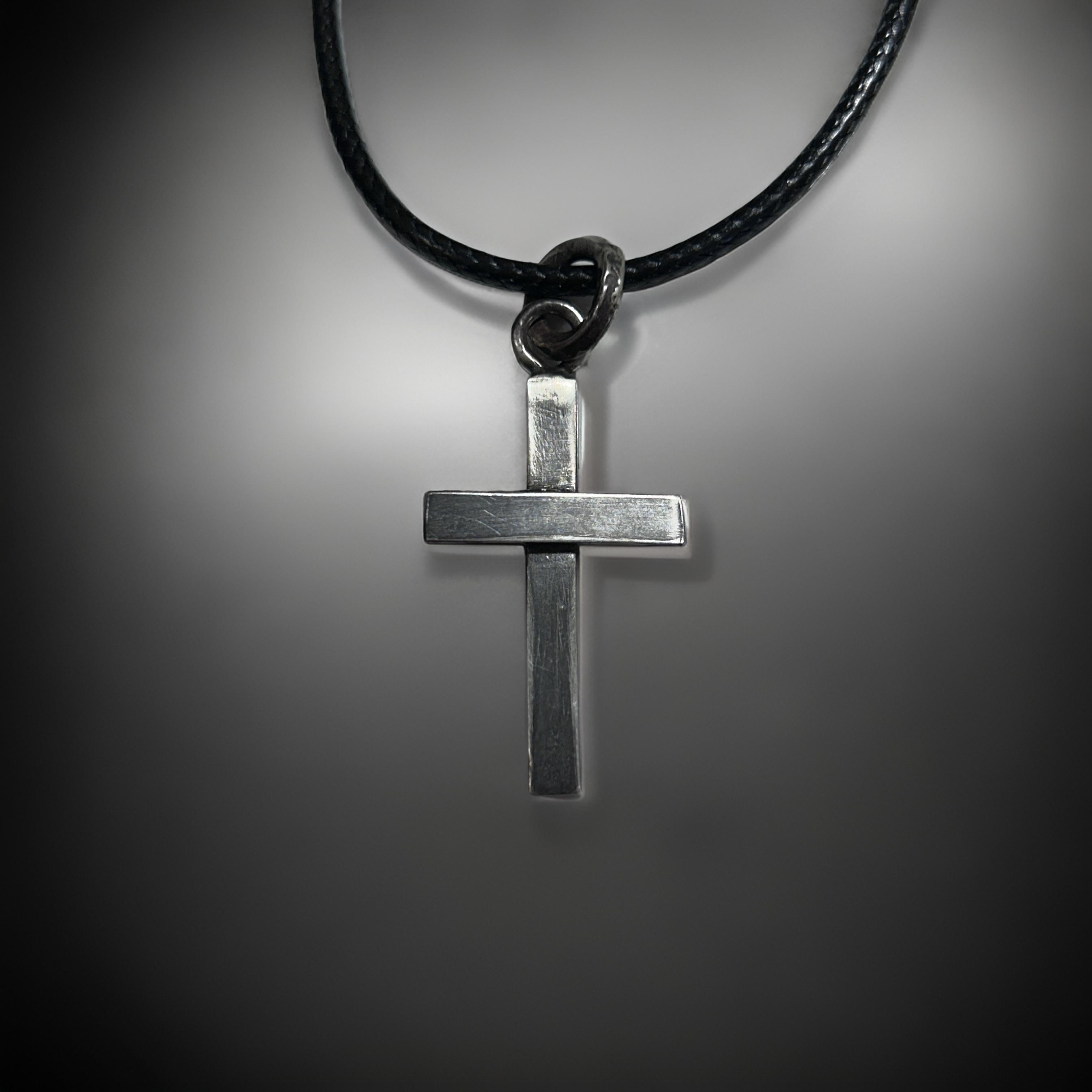 Sterling Silver Cross Pendant Handmade Oxidized Cross