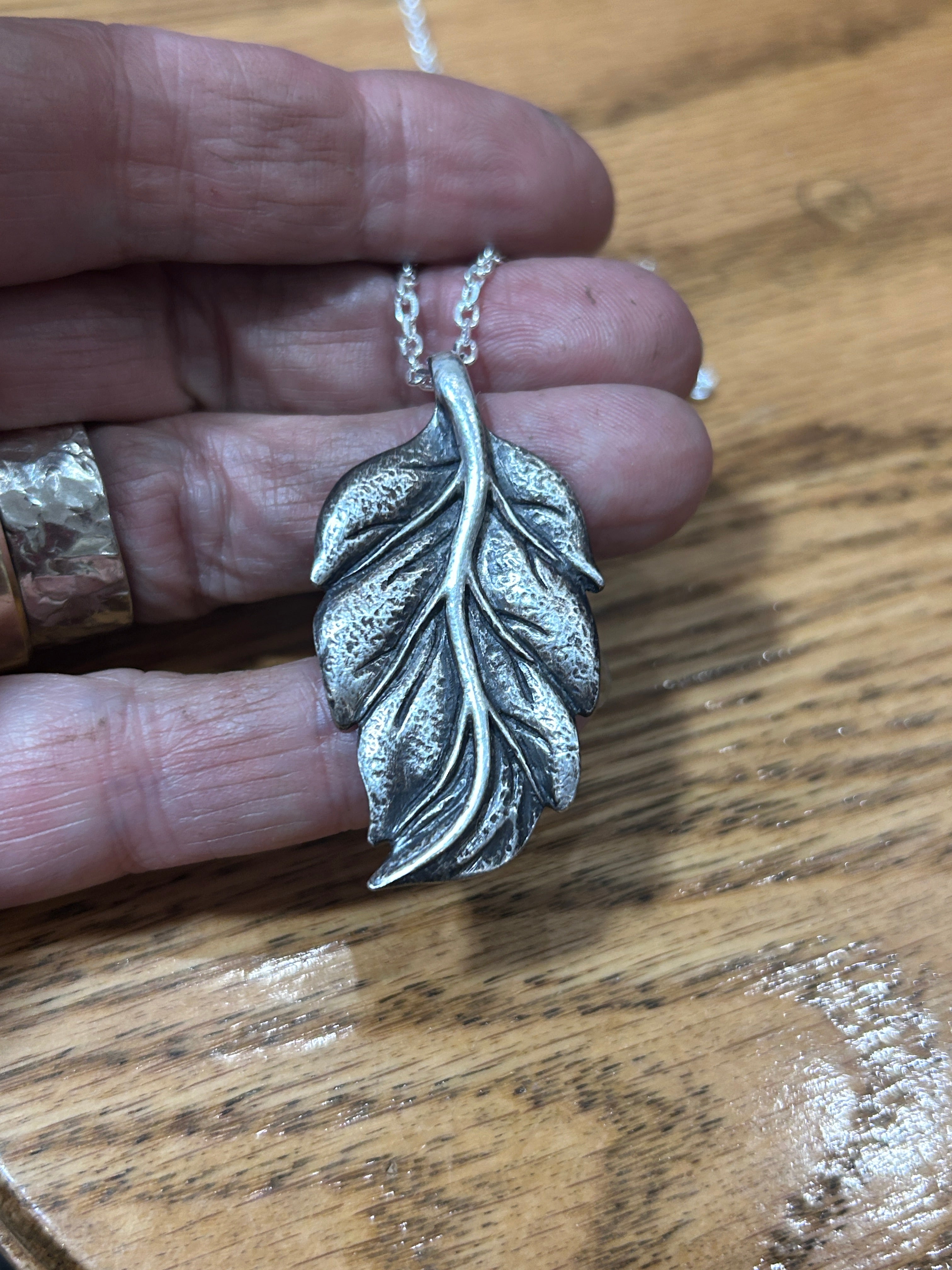 Sterling Silver Leaf Pendant Necklace Oxidized Finish