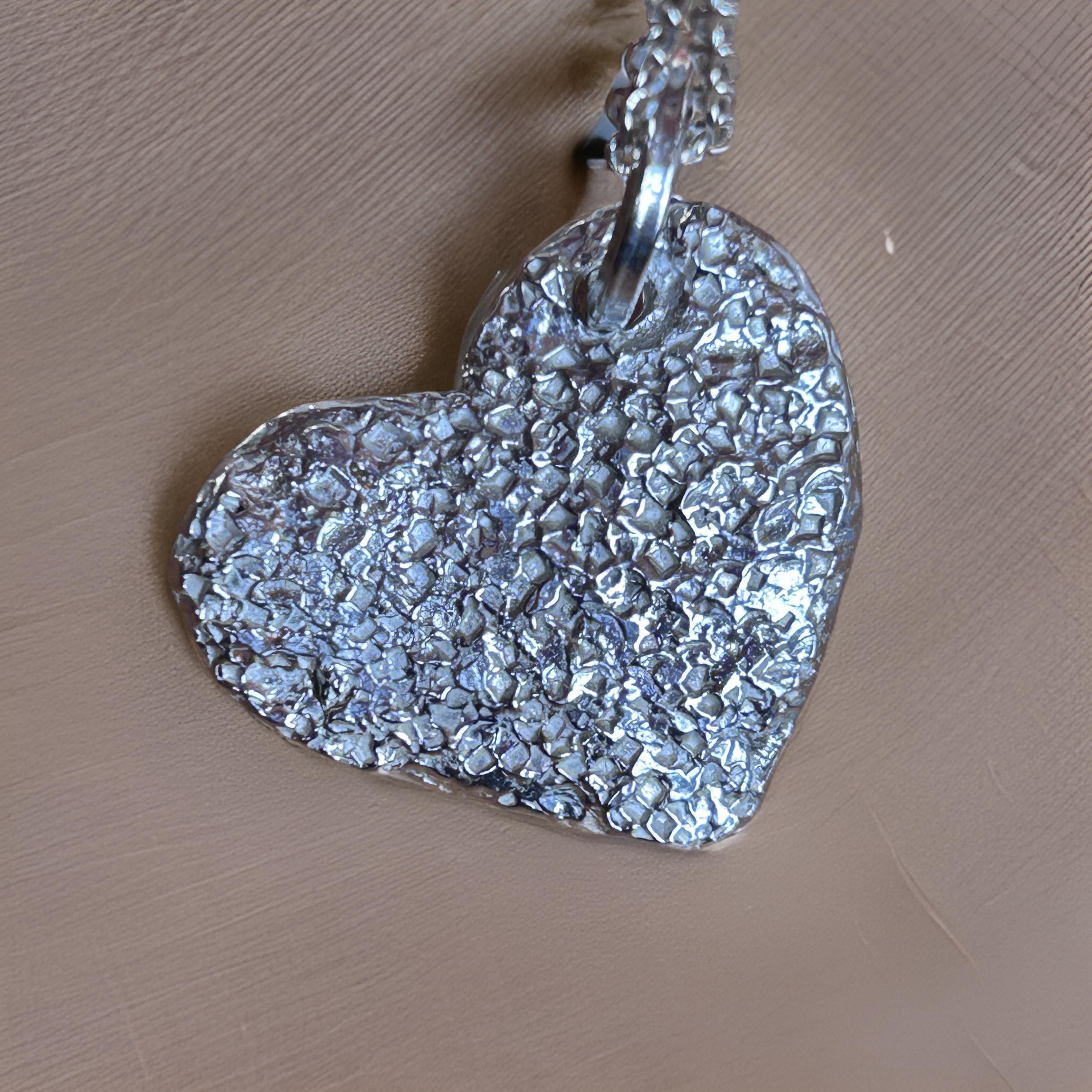 Silver Textured Heart Pendant – Large, Hammered, Bold Statement Necklace