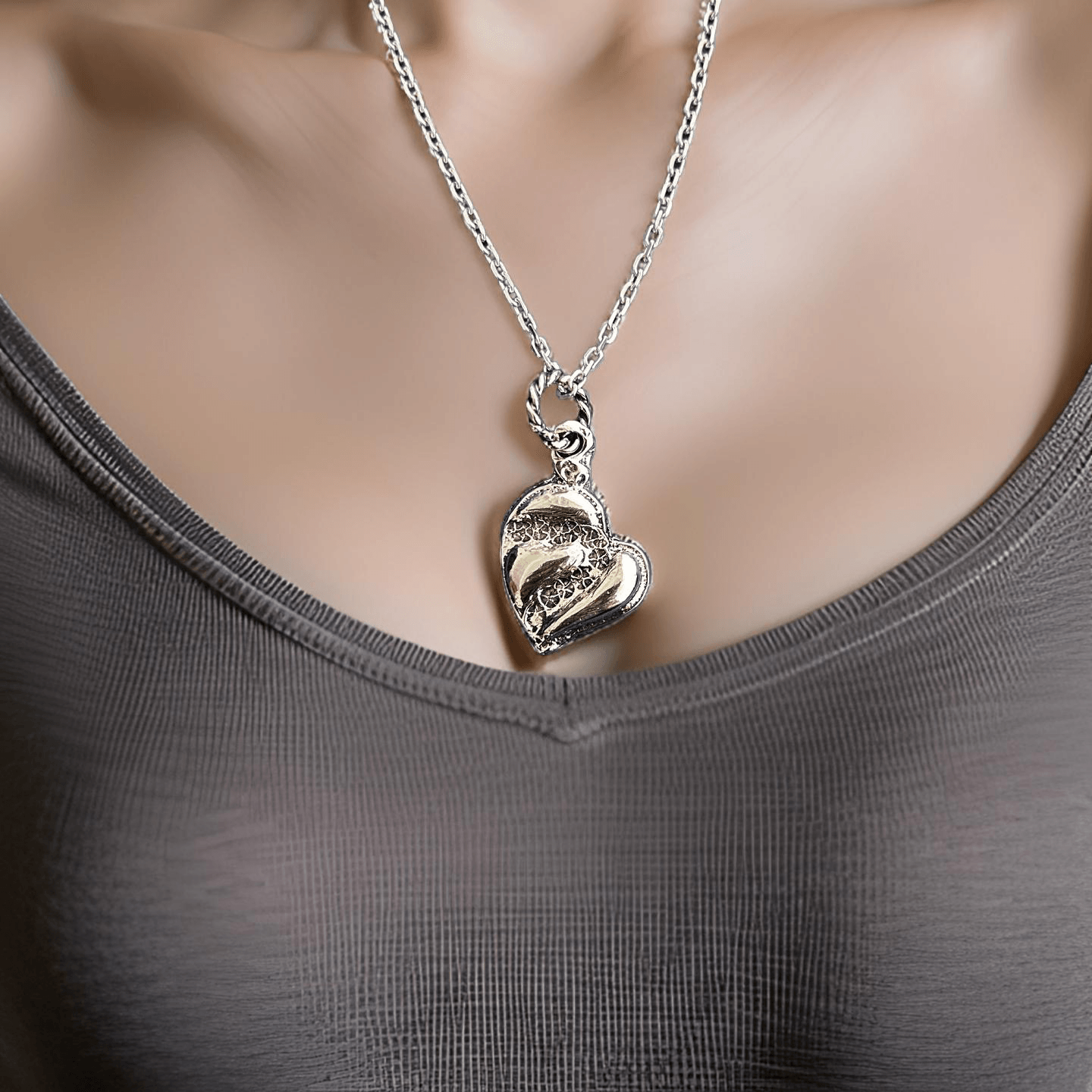 Handcrafted Necklace - Heart with Flowers Necklace | JJewelryArt