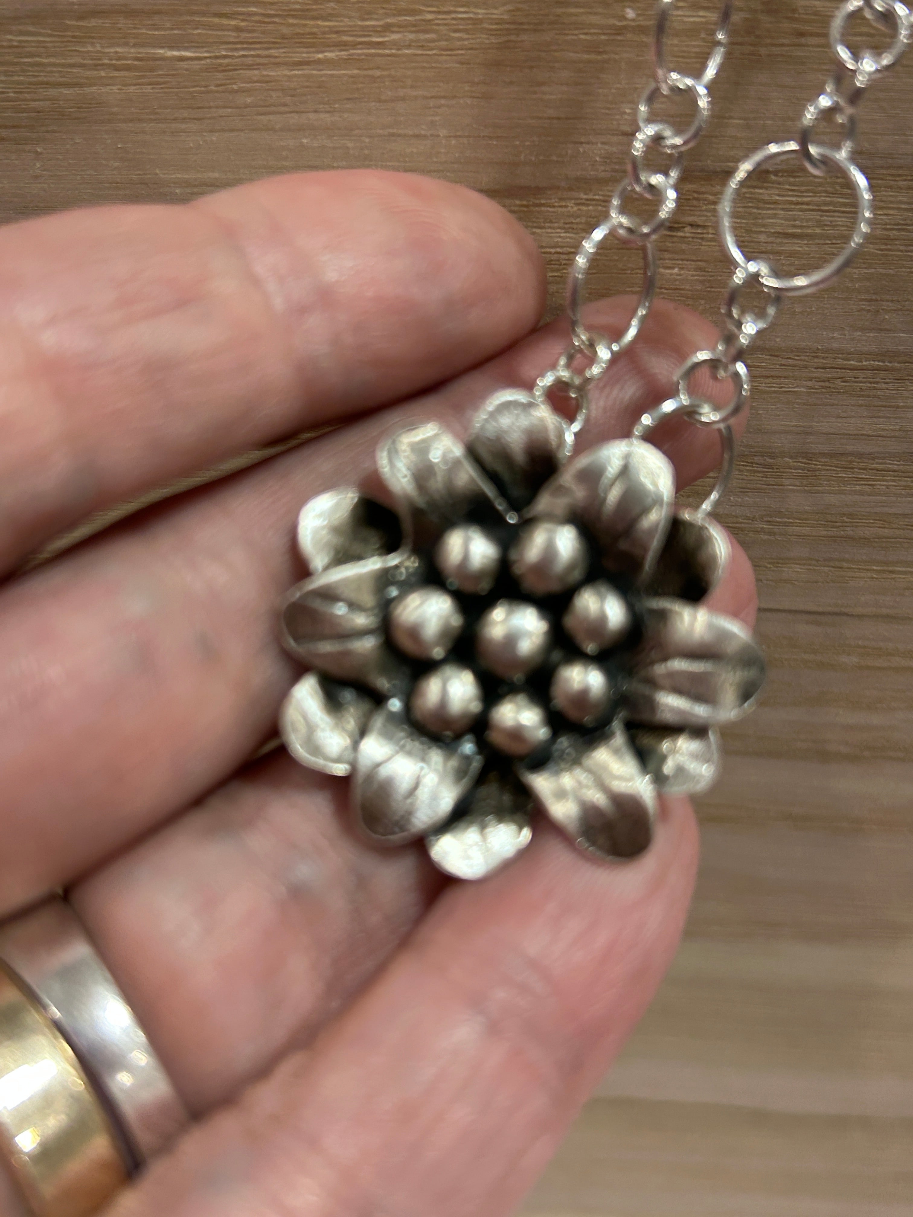 Sterling silver Blooming Flower Pendant Necklace