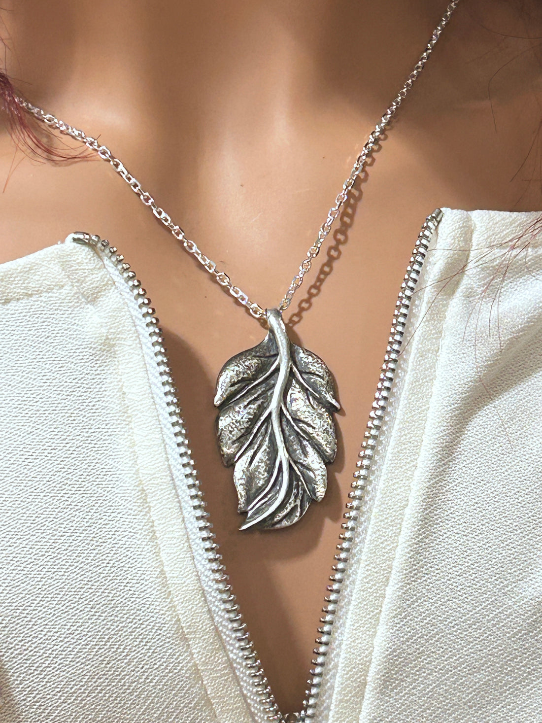 Sterling Silver Leaf Pendant Necklace Oxidized Finish