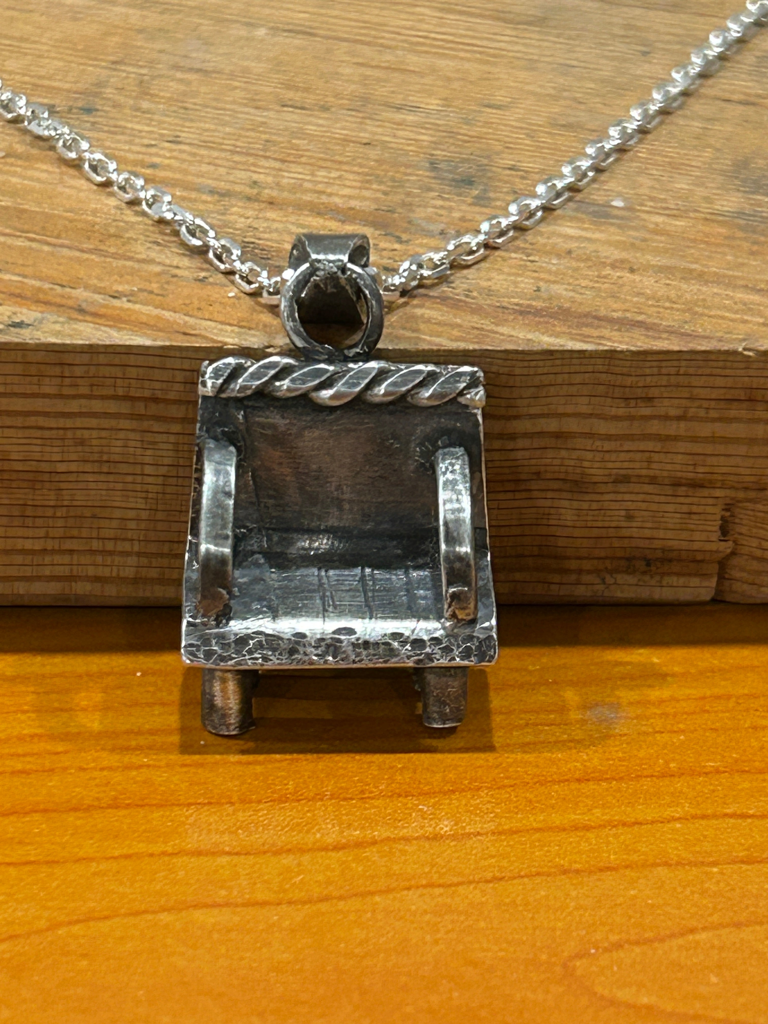 Chair Pendant Artisan Silver Jewelry-Necklace with Anchor Chain