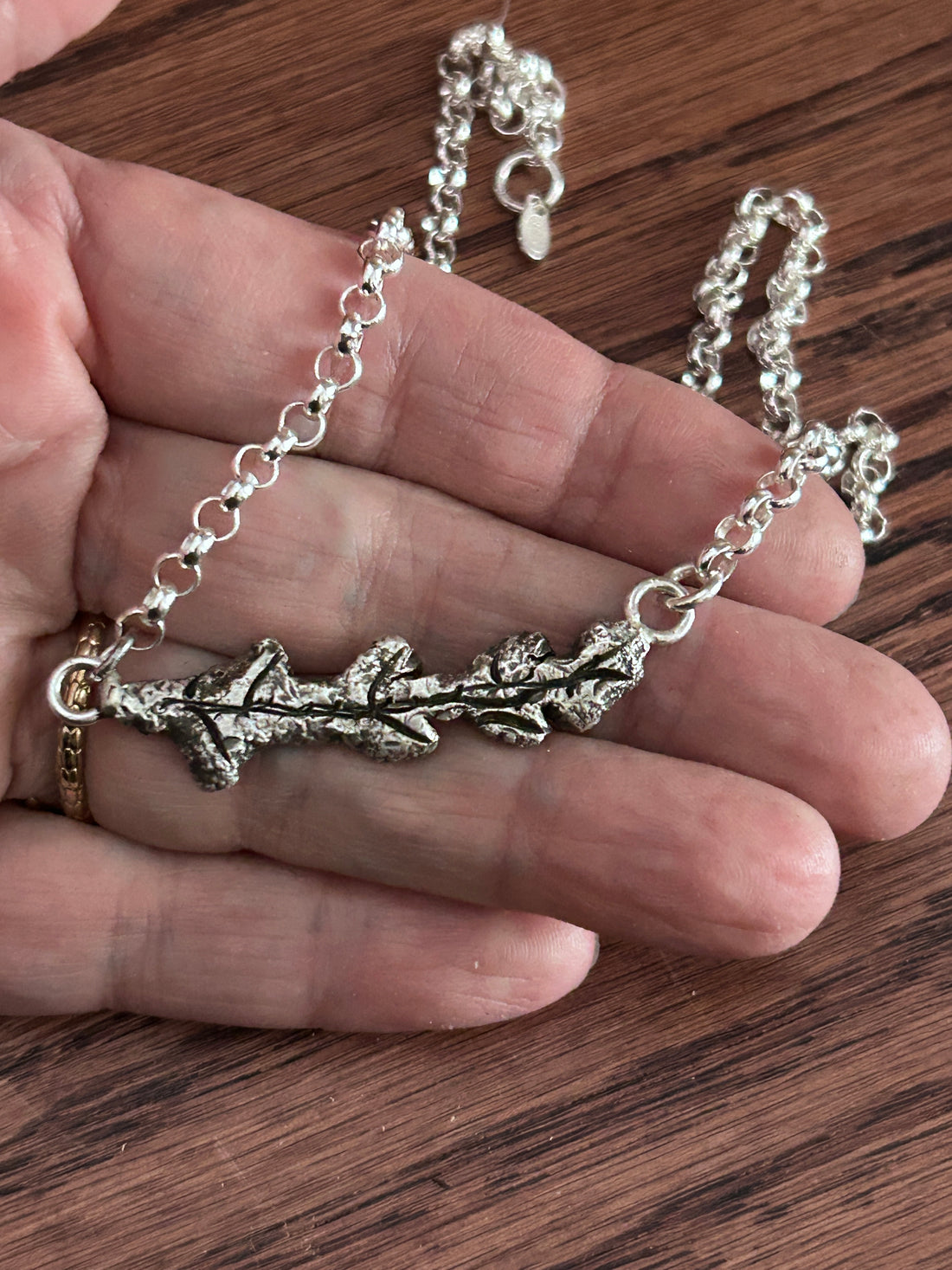 Rustic Sterling Silver Oak Branch Necklace – Handmade Nature-Inspired Jewelry